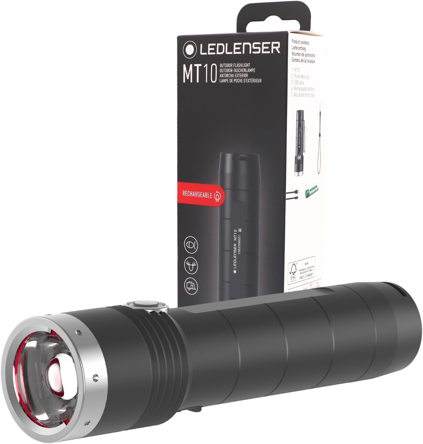 Ledllenser LEDLENSER MT10 Handheld Flashlights | LED Configuration - 1 x Xtreme LED | Luminosity - MAX 1000 lm - MIN 10 lm | Lighting Range - MAX 180 m - MIN 20 m | Rechargeable - Yes | Outdoor