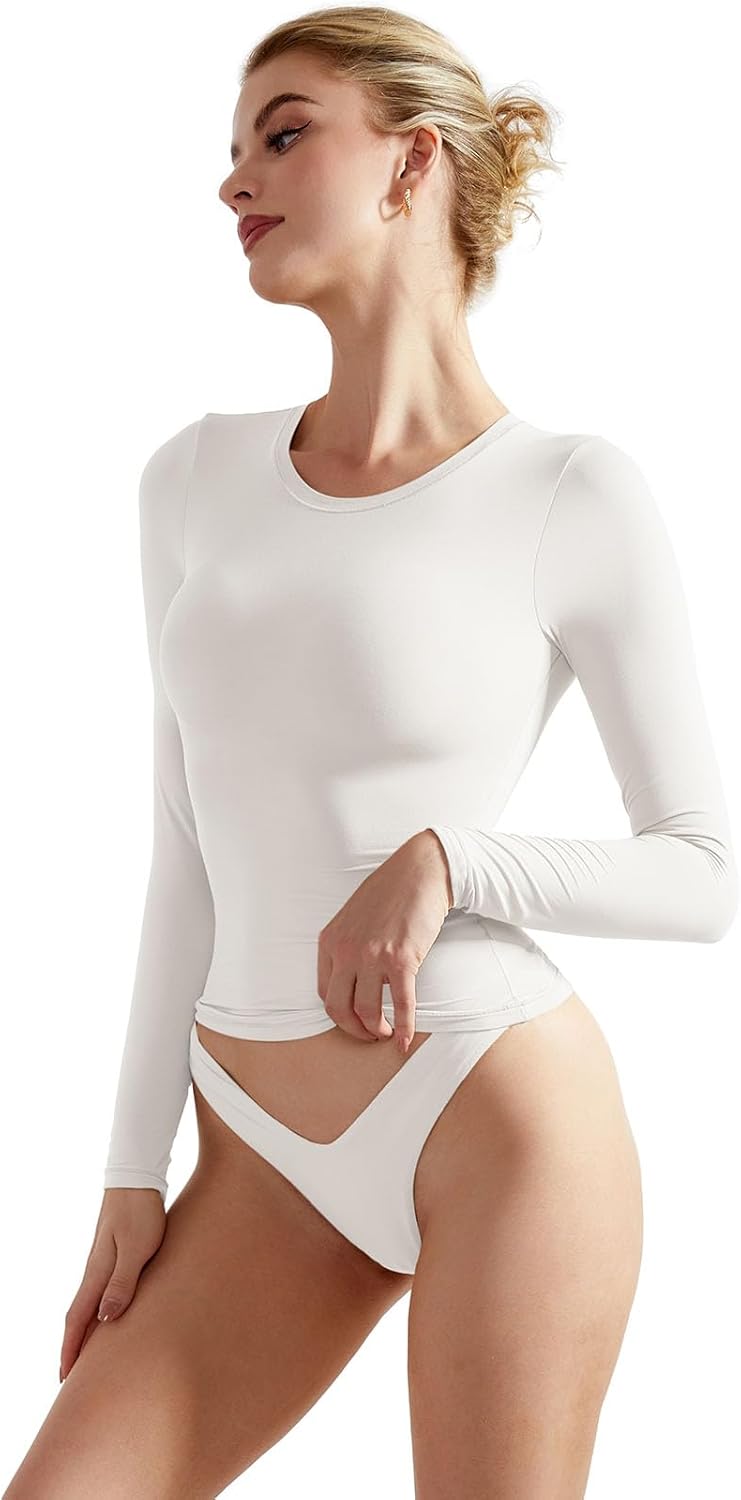 SUUKSESS Women Double Lined Fitted Basic T Shirts Crew Neck Long Sleeve Crop Top - Image 3