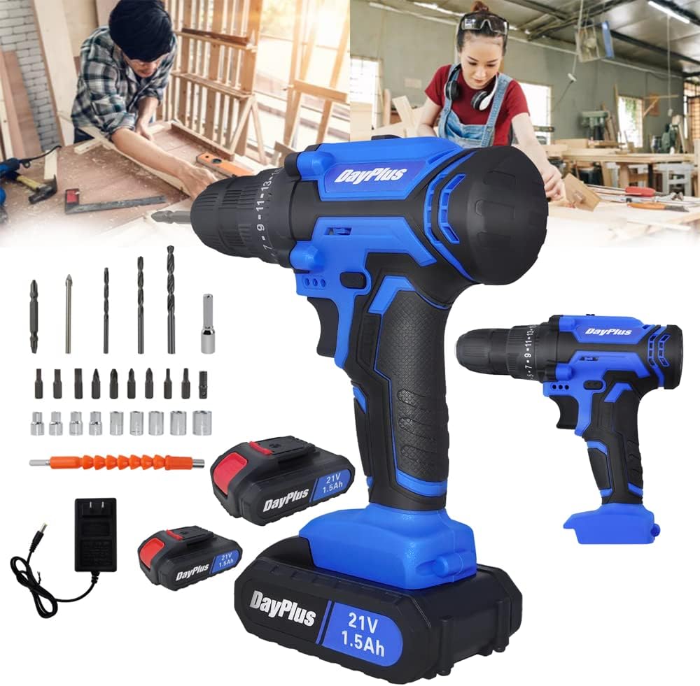 Cordless Combi Drill Driver Electric Screwdriver with 2x