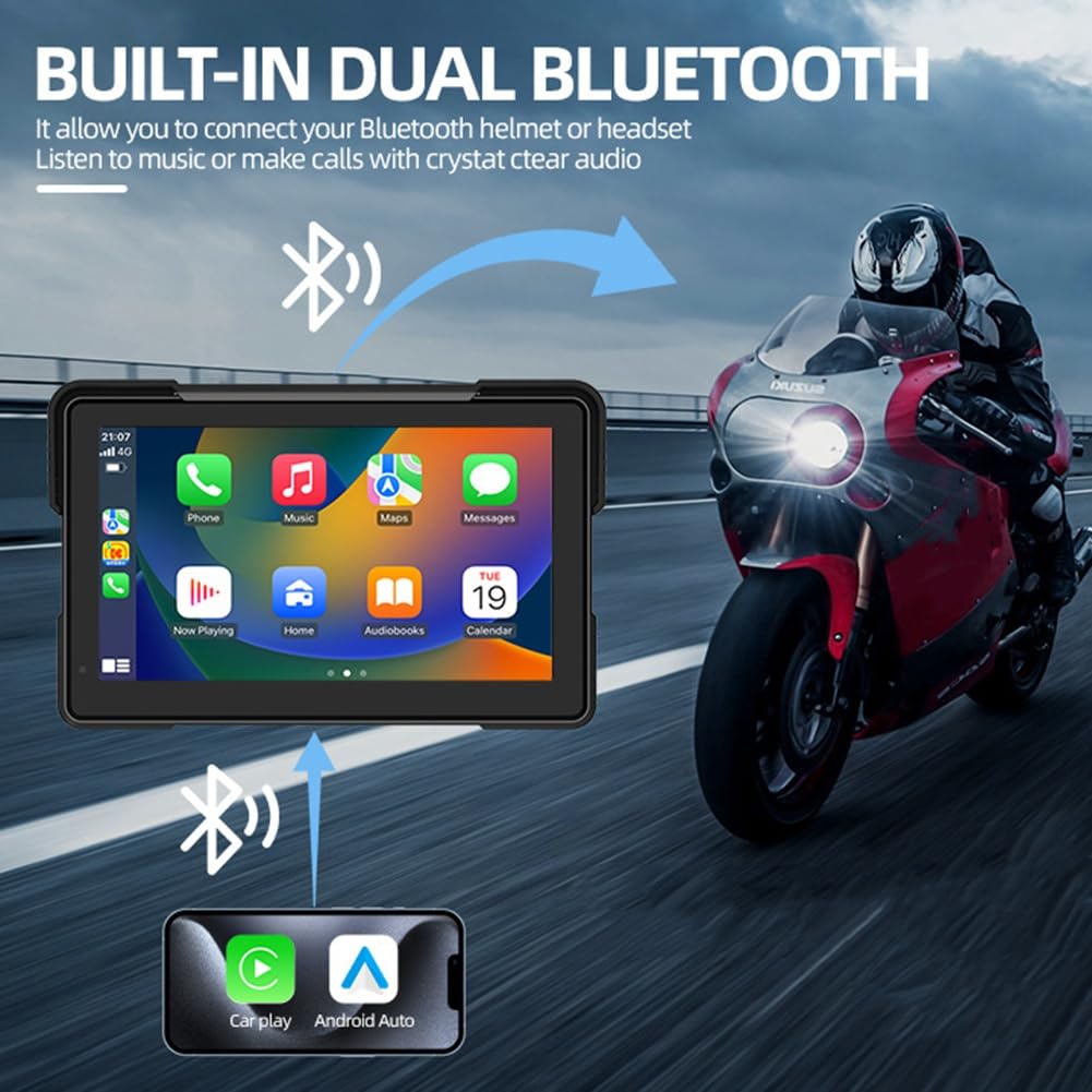 Écran de Navigation Moto Portable 7 Pouces Étanche Bluetooth sans Carplay Android Auto MP5 Lecteur