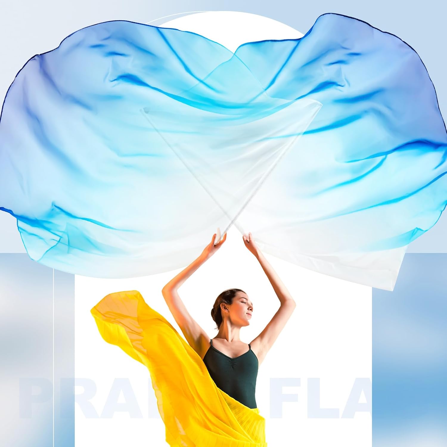 Jetec 2 Pcs 74"x55" Worship Flags for Dance Church Praise Dance Flag with Flexible Rod Semicircle Angel Wing for Outdoor Stage Performance Religious Activities(White Blue Blue,Gradient Colors)