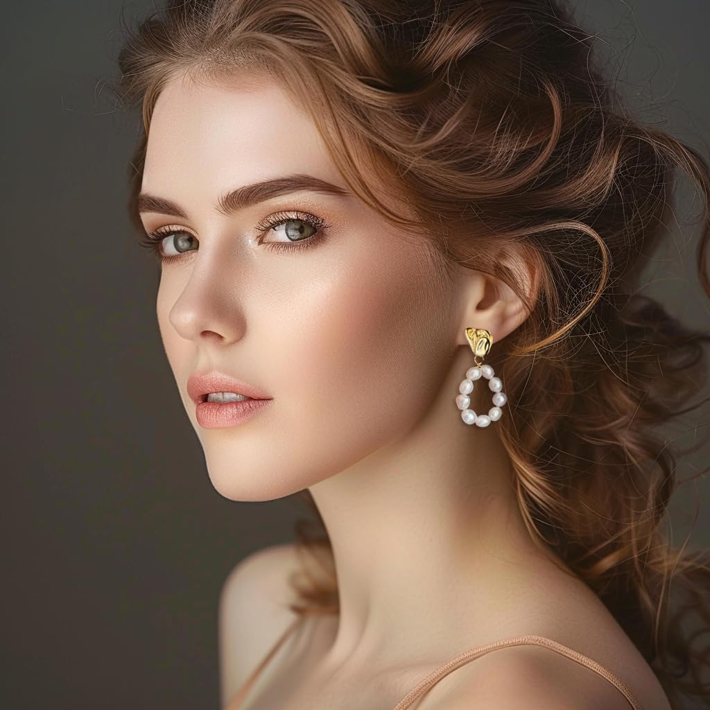 pearl hoop earrings Freshwater white baroque pearl Stud big drop dangle Earrings for Women lady 14K Gold plated Jewelry wedding Gift