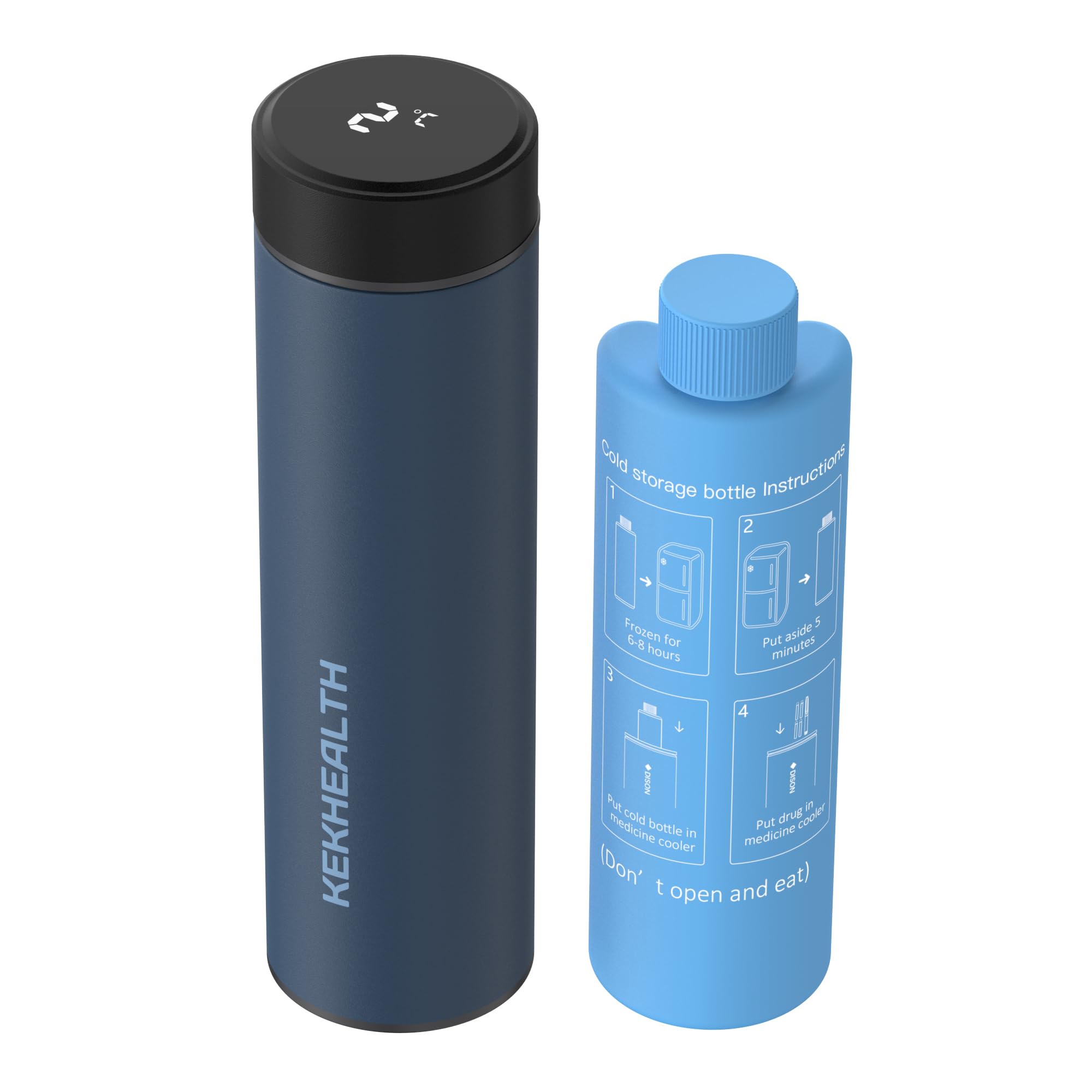 KEKHEALTH Smart 60H 3 Insulin Pens Cooler Travel Case Temp Display with QR Medical Travel Tag Medicine Cooler for Travel TSA Approved EpiPen Carry Case (Navy Blue)