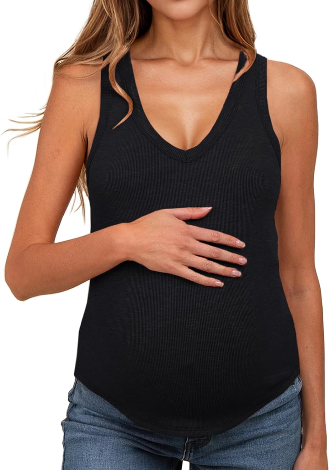 UNCLECAT Women's Maternity Tank Tops Summer V-Neck Sleeveless Pregnancy Clothes Casual Basic Shirt