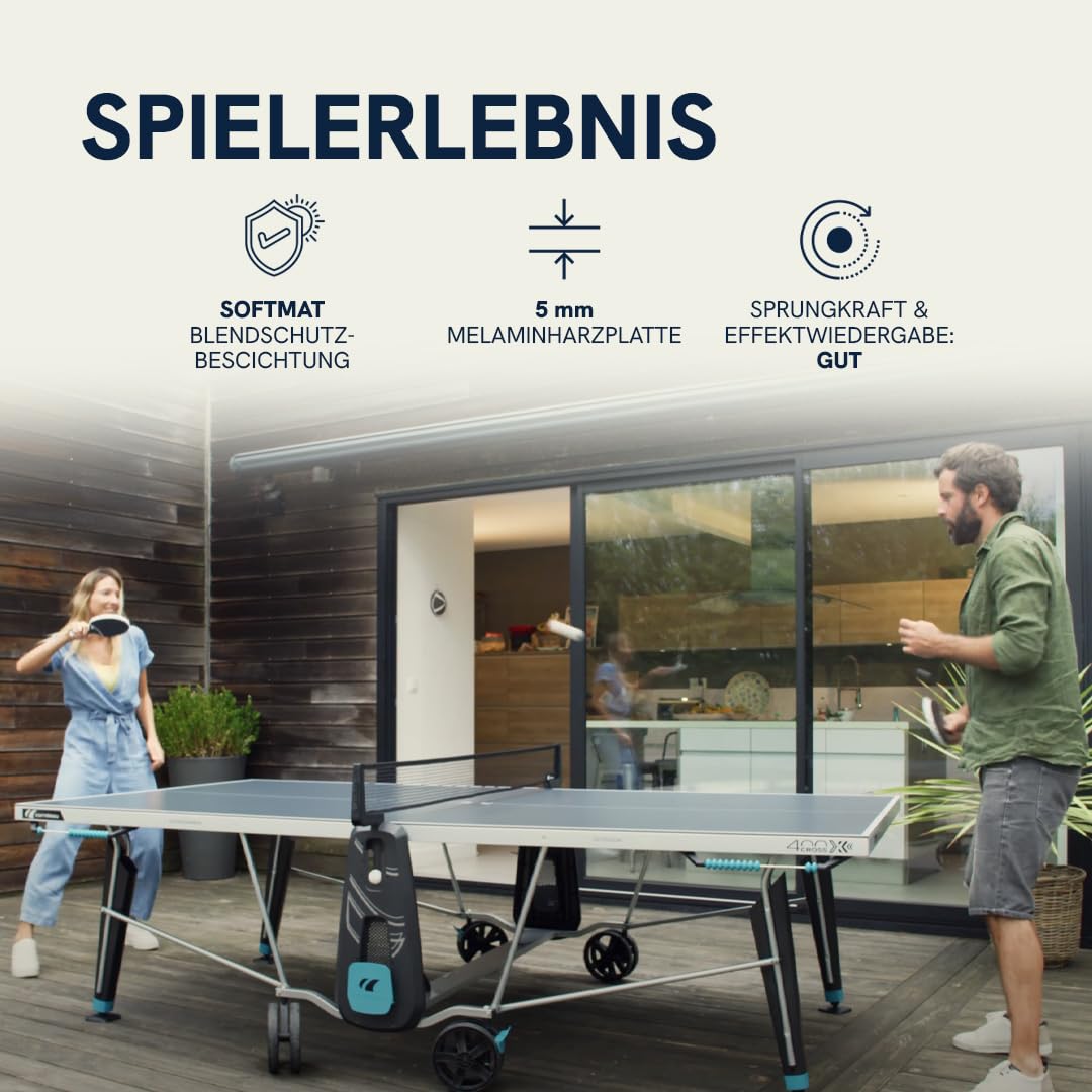 Cornilleau 400X - Outdoor Tischtennisplatte - Klappbar - Wetterfest - Robust - Rollbar - Tischtennistisch für draußen mit 5 mm Melaminharzplatte - Blau oder Grau