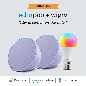 Echo Pop (Purple) gift twin pack with Wipro 9W LED Smart Color Bulb