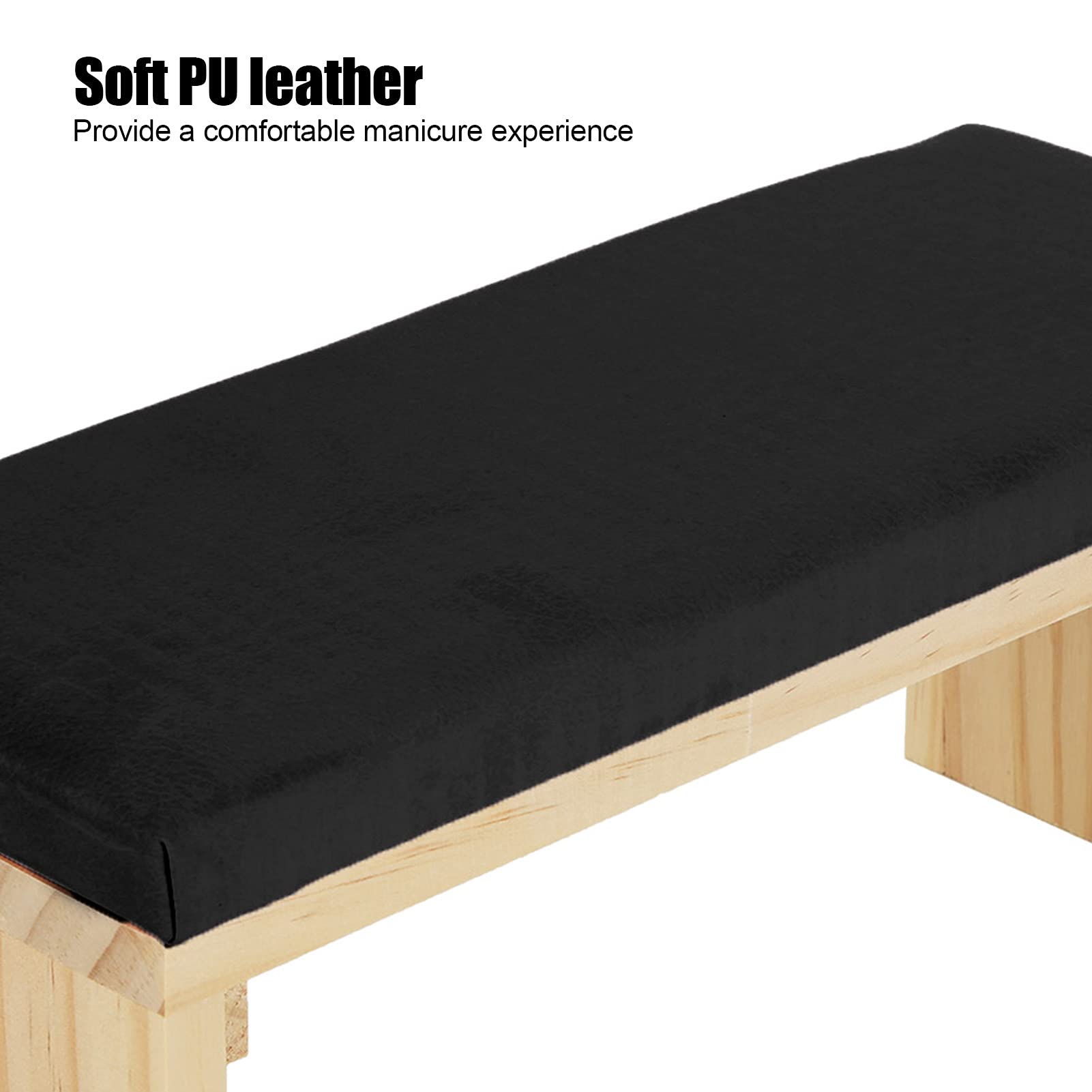 Reposamuñecas de manicura, reposamuñecas con soporte de madera, duradero y suave cojín de manicura de piel sintética para la mesa de uñas(negro)
