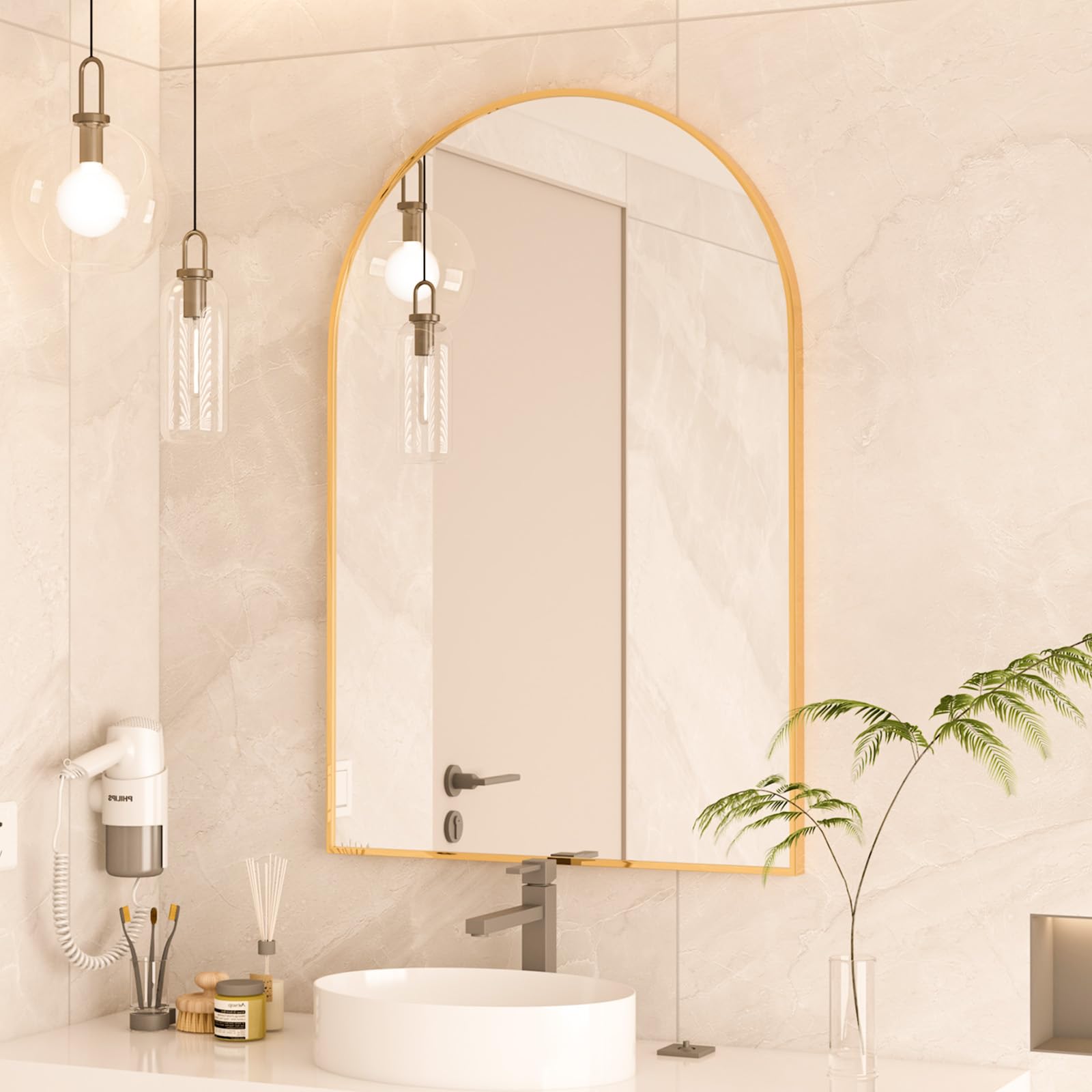 Amazon.co.jp: Poseerkey アーチ型壁掛けミラー 20 x 30インチ