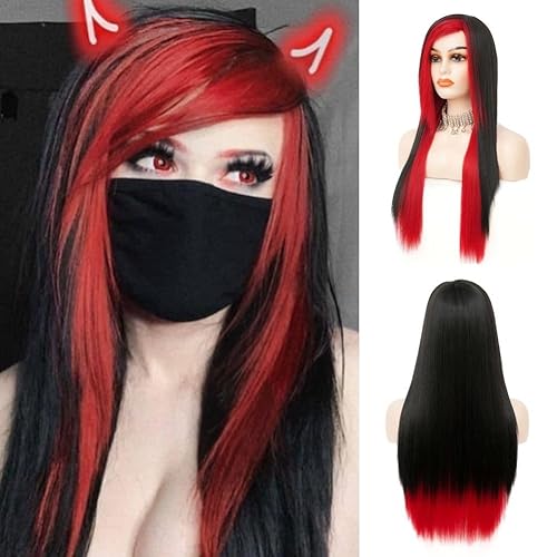 Red and Black Long Wig