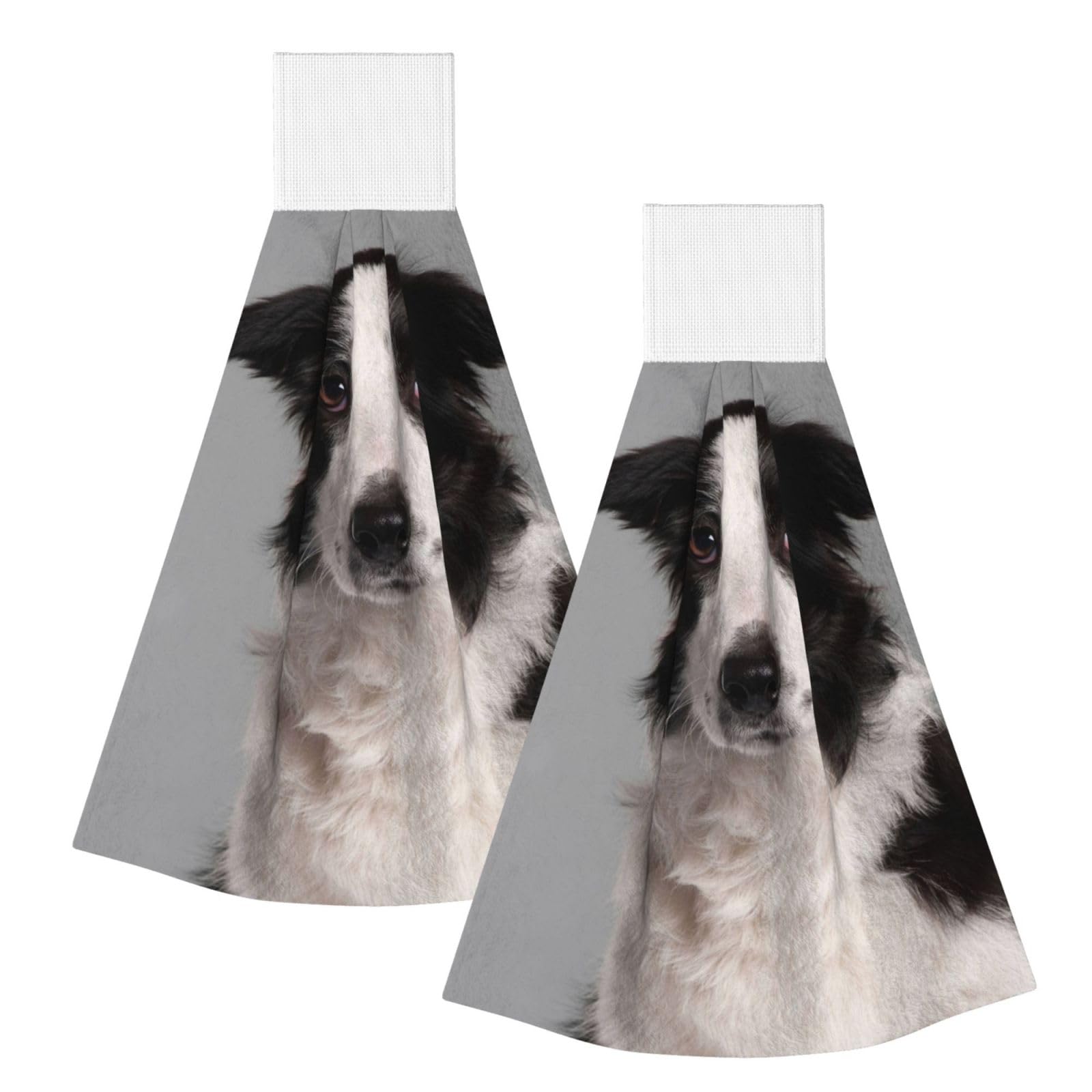 DOPKLNA Border Collie, 2 Pcs Hanging Coral Fiber Hand Towels for Bathroom, Absorbent Kitchen Towels