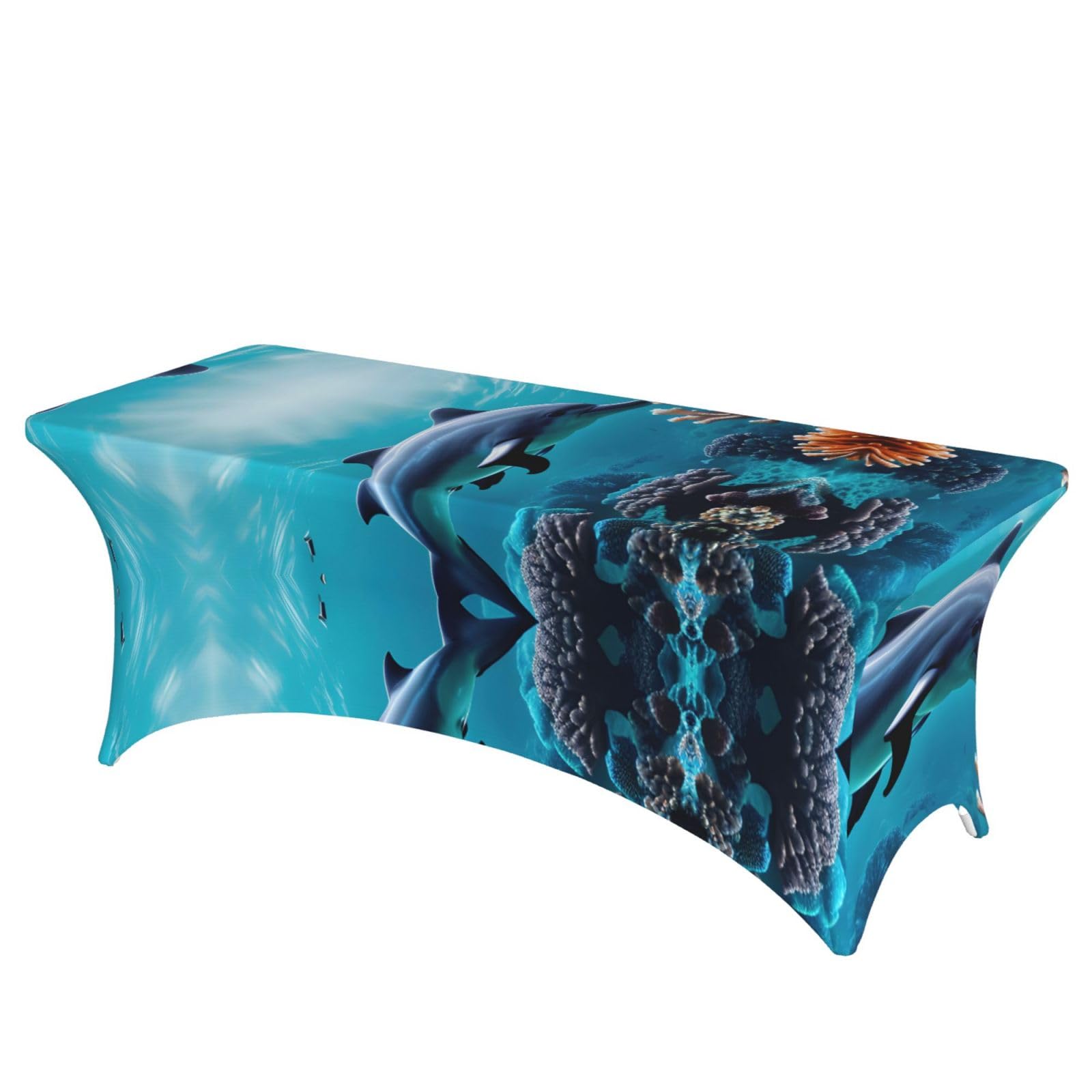 Housse de table rectangulaire extensible 1m80 élasthanne dauphins EdWal