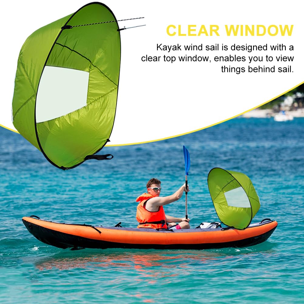 Kayak Wind Sail, Portable Foldable Durable Wind Sail with Transparent Window for Kayak Canoes (Green)