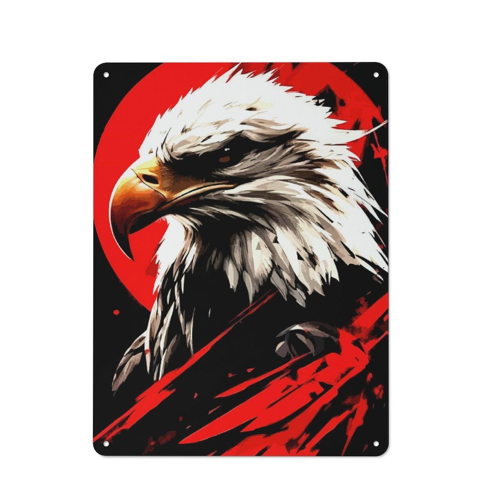 Junmoney Eagle Portrait With Red Accents Rustic Metal Plaque 40X30cm For Dining Room Or Kitchen, A Housewarming Gift For Dining Room Decor Fans