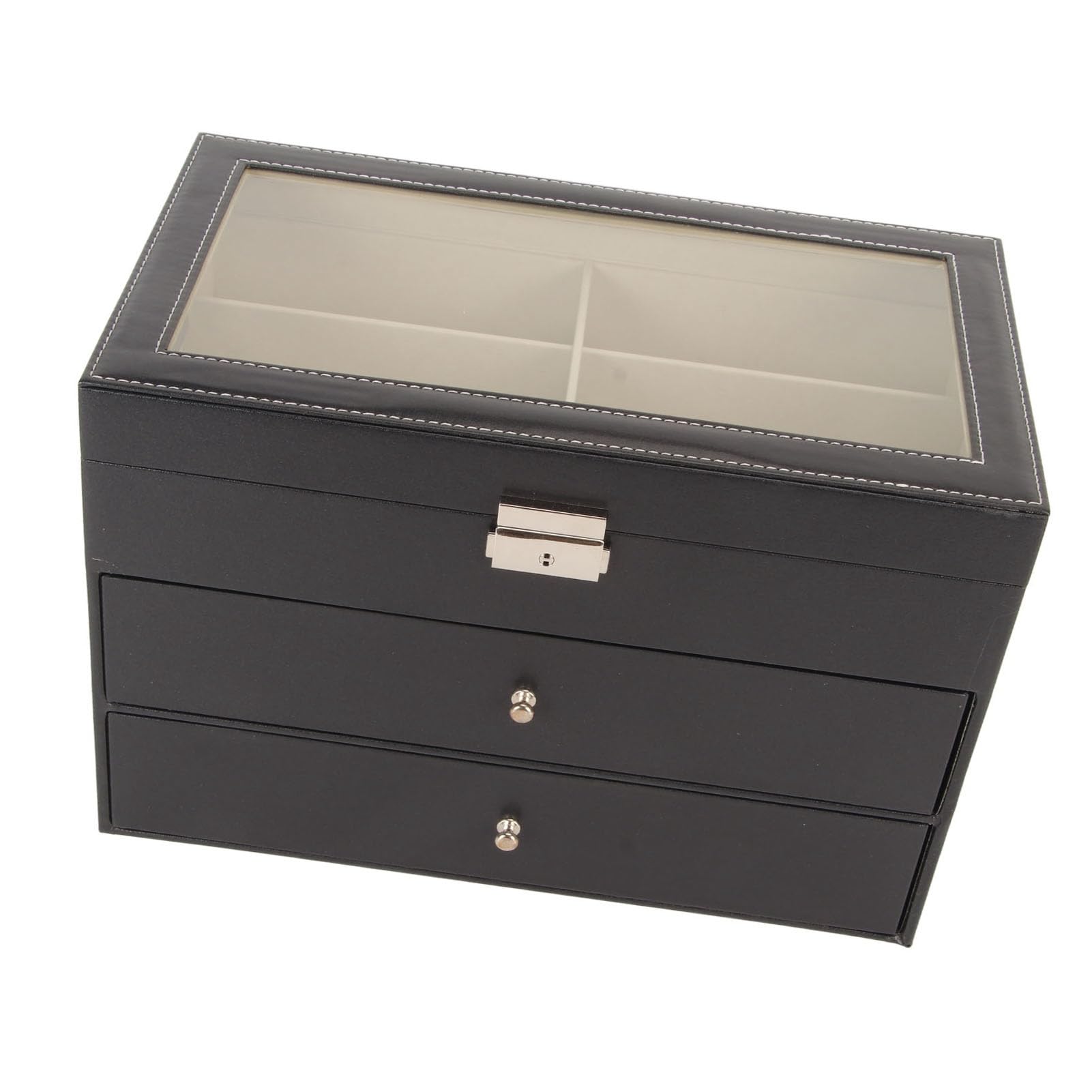 mingzhe Organizador de Gafas de Sol Caja Almacenamiento Anteojos 18 Ranuras Vitrina Soporte para Gafas 3 Capas con Cierre Metal para Tocador Tienda Fibra Carbono