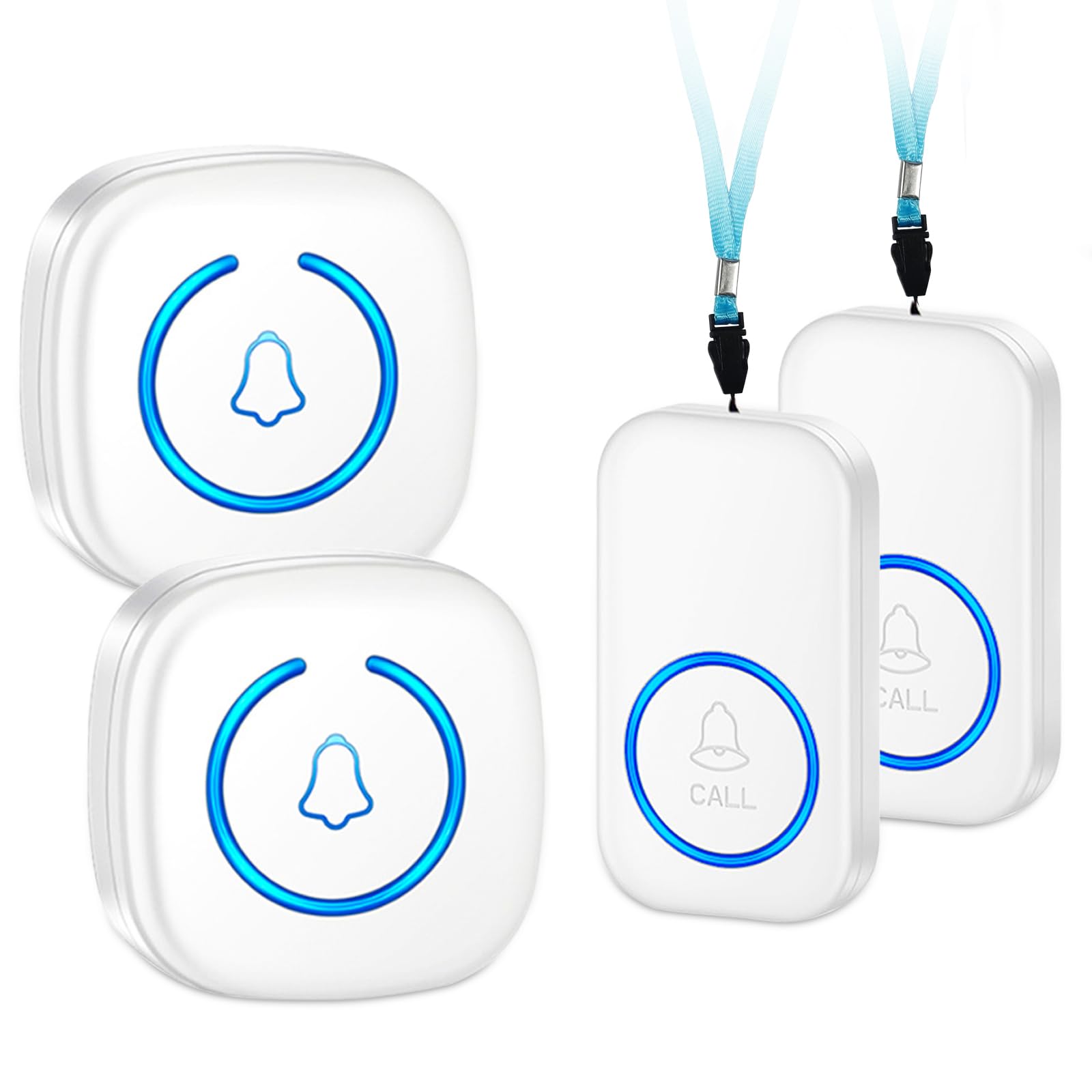 Timbre de Llamada de Emergencia para Ancianos con Vibración, Luz y Sonido (2 Emisores + 2 Receptores)