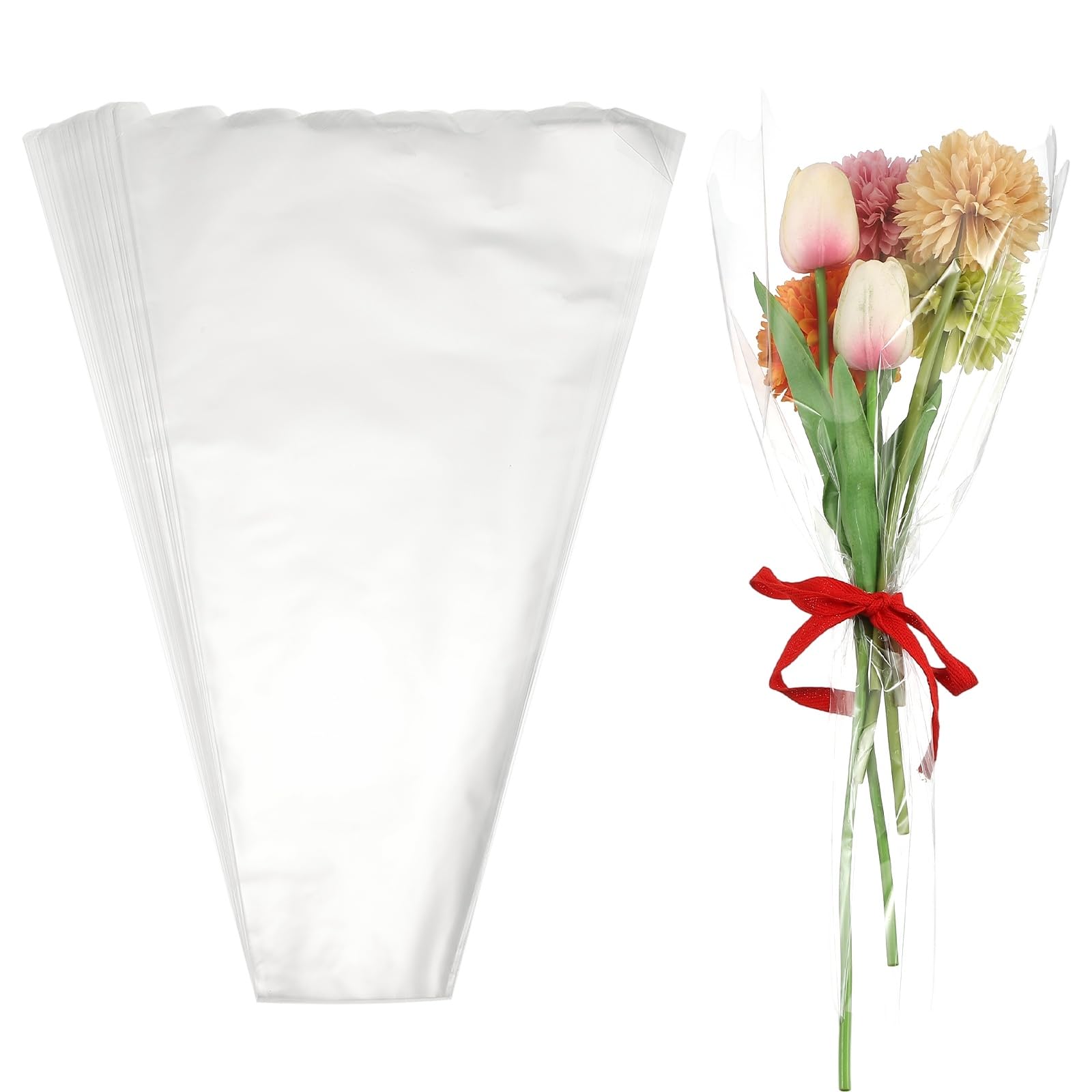 YELARXI Clear Flower Wrapping Bags, Transparent Flower Packaging Bag Waterproof Durable Bouquet Sleeves - Fitting for (Florists/Floral Arrangements Supplies), 11.8x3.1x17.7 Inch & 50Pcs