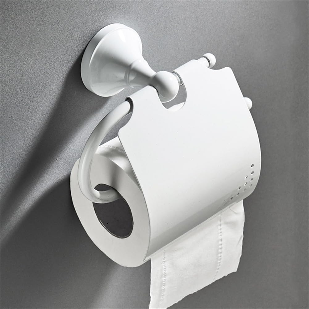 Nowoczesny ścienny mosiężny uchwyt na papier toaletowy z pokrywą - stylowy biały design do łazienki i elegancki idealny do wystroju domu i rozwiązań oszczędzających miejsce