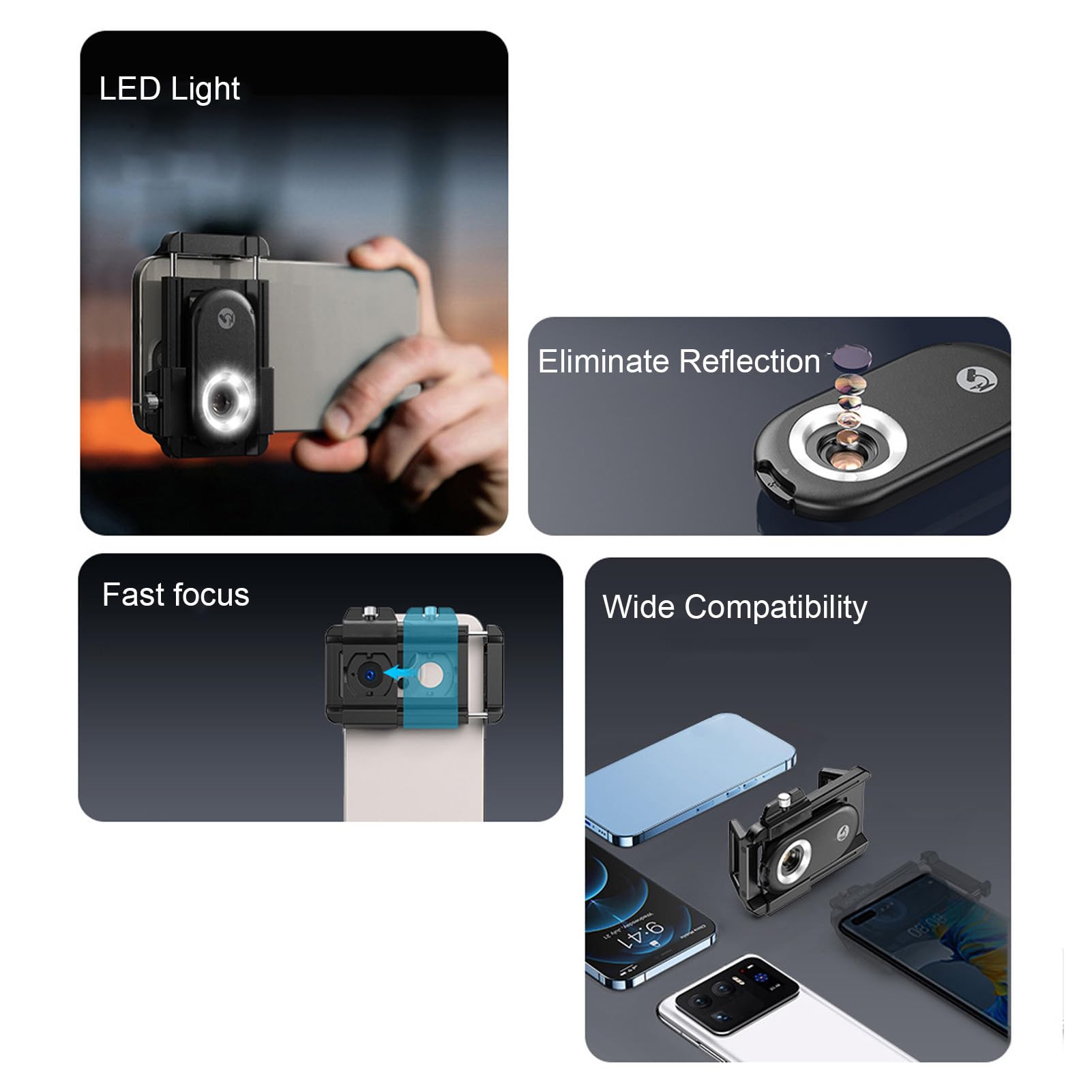 Zestaw Obiektywów Makro do Smartfona, Obiektyw Makro do Telefonu HD z Filtrem CPL, 100X/150X/200X, Oświetlenie LED do Telefonu z Systemem IOS, do Telefonu z Systemem Android (100X)
