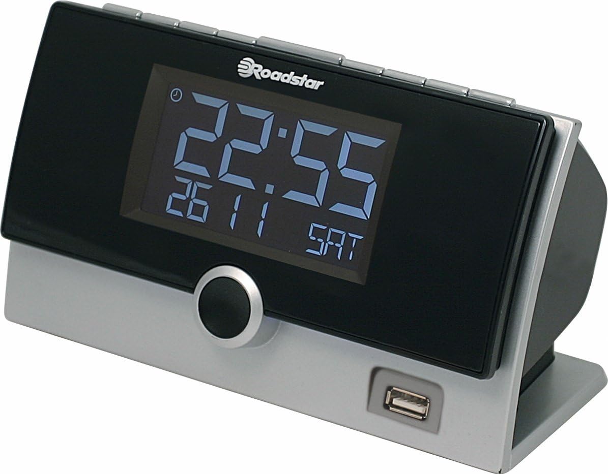 Roadstar CLR-700QI Radio-Réveil FM PLL, Chargeur Sans Fil QI Technology, 2 Alarmes, Grand Écran LCD, Fonction Snooze, Minuterie D'Arrêt, Noir