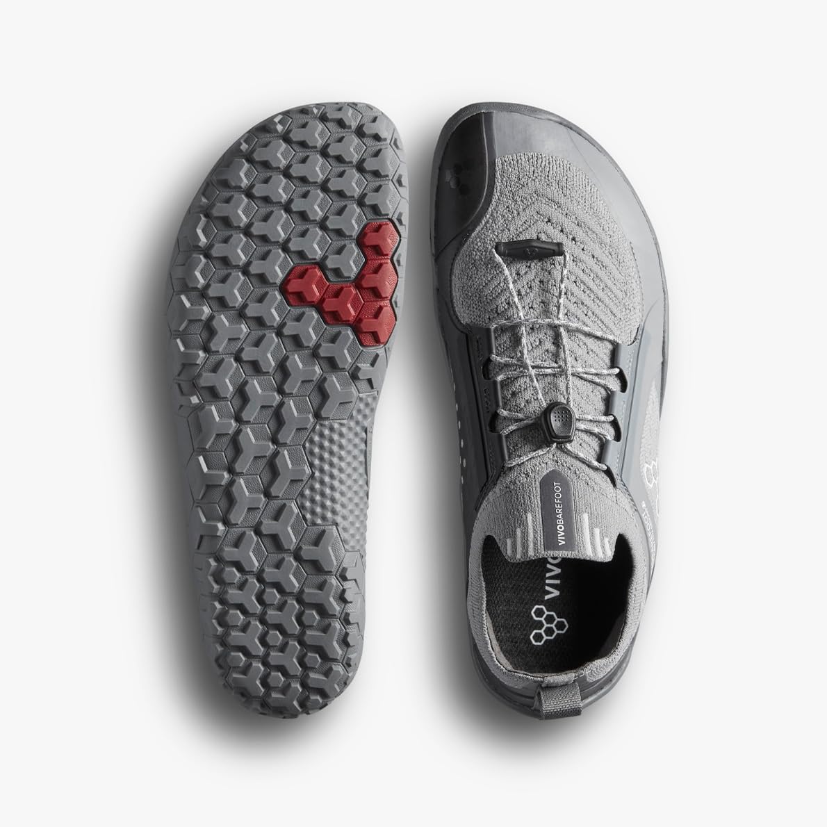 VIVOBAREFOOT Primus Trail Knit FG Mens | Barefoot Trainers | Ultra-Lightweight Shoe | Build Strength, Balance & Mobility | Wide Fit Grounding Shoes | Flexible | Ultimate Gray