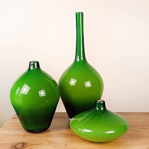 Jarrón decorativo de Murano de cristal soplado verde hecho a mano triple