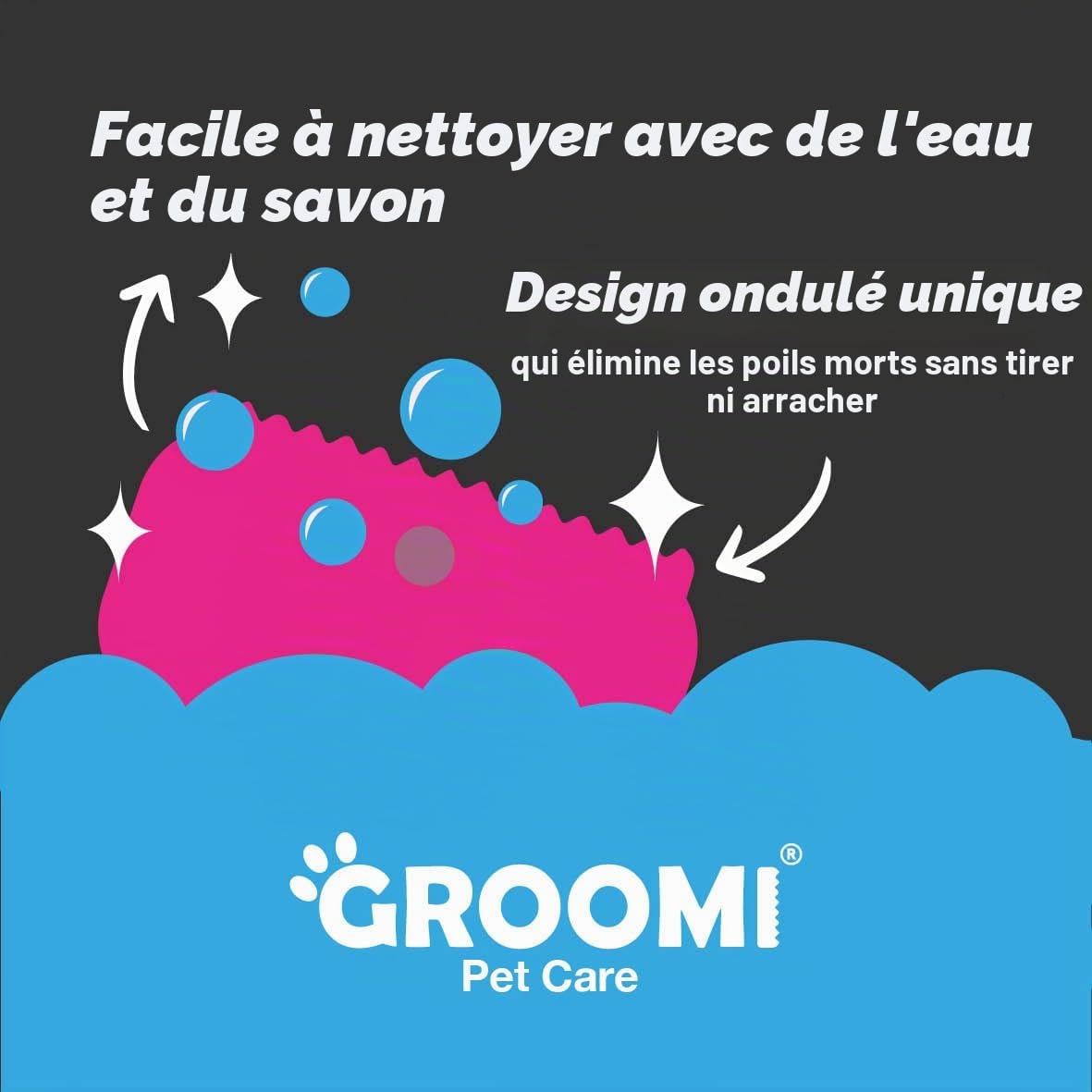 Groomi Brosse de toilettage pour chiens, chats, chevaux et lapins – Outil de toilettage doux et efficace pour animaux de compagnie, peigne large et peu profond, toilettage lisse pour chats, chiens et