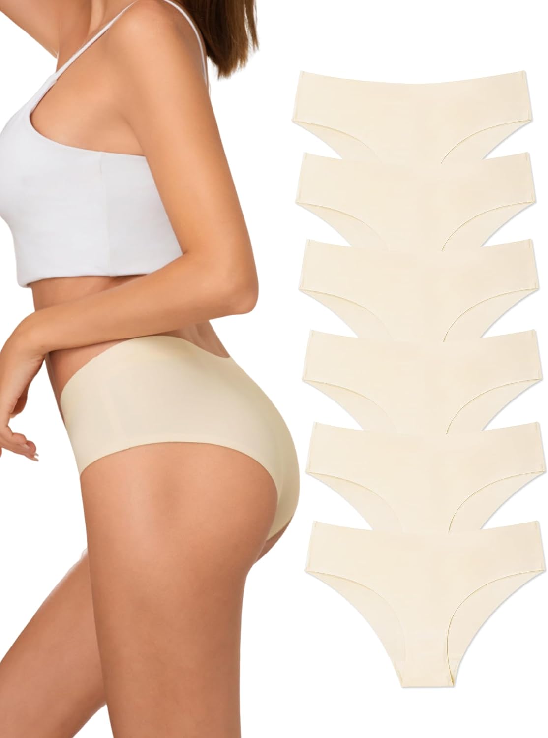 Bolivelan 6 Pack Seamless Hipster Underwear No Show Bikini Panties Silky Invisibles Briefs