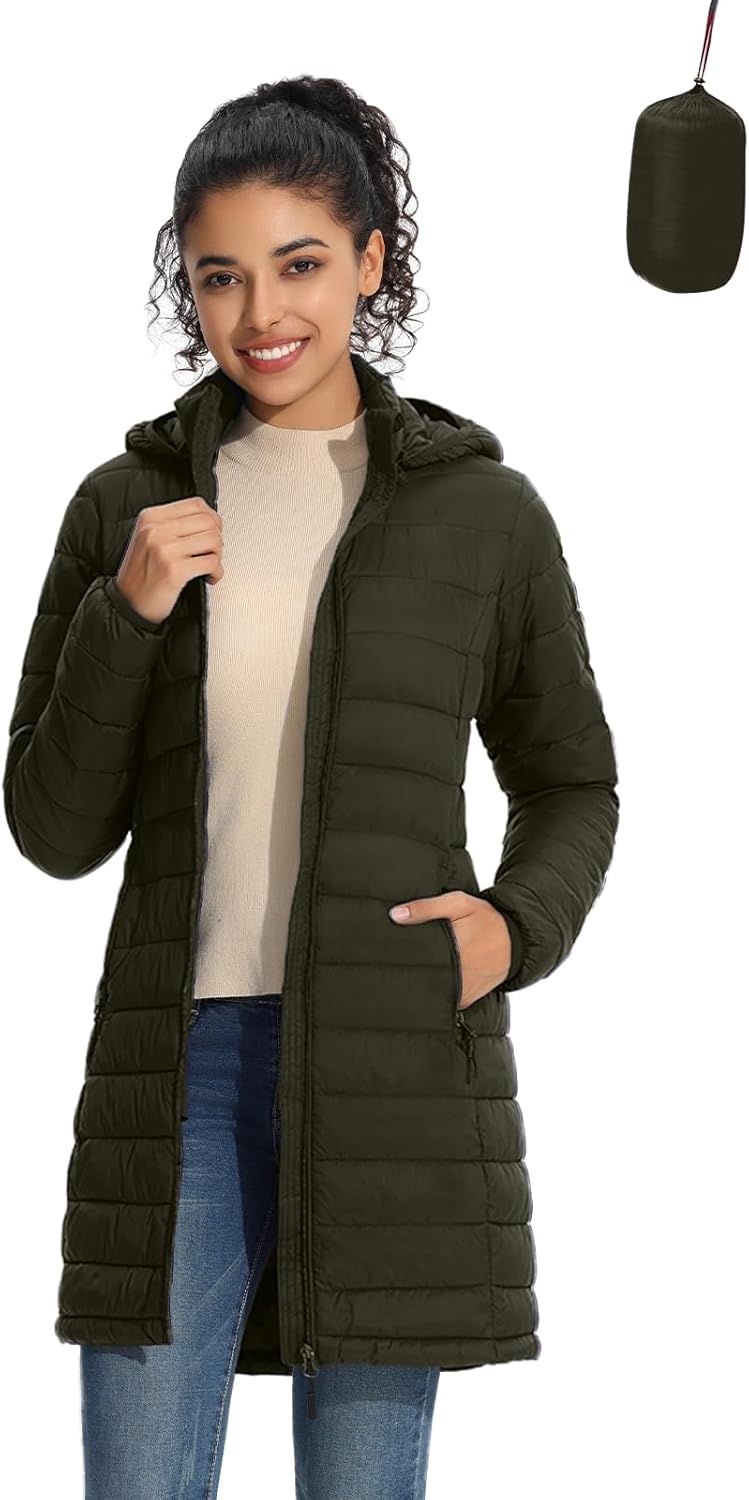 ZMC Packable Women Puffer Coat, Lightweight Water-Resistant Puffer Jacket Detachable Hood Slim-Fit Winter Coat for Women