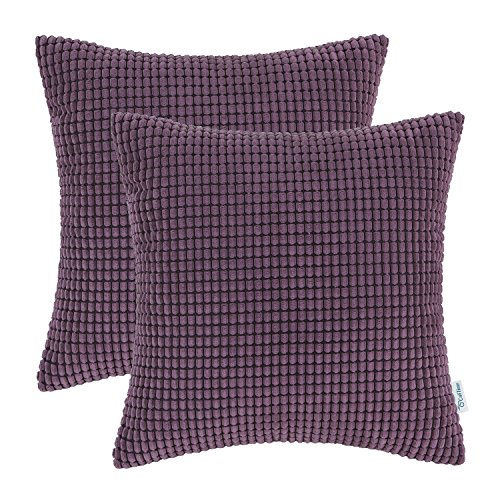 CaliTime Throw Pillow Covers Pack of 2 Comfy Corduroy Corn Striped Waffle Decorative Cushion Cases for Couch Sofa Bed Farmhouse 18 X 18 Inches Deep Purple