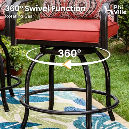 PHI-VILLA-3-pcs-Patio-Bar-Set-Counter-Height-Bar-Set-with-2-Swivel-Cushioned-Stools-31-Square-Patio-Bar-Table-with-Umbrella-Hole-Outdoor-Furniture-Set-for-Patios-Backyard-Porches-or-Garden PHI VILLA 3 pcs Patio Bar Set Counter Height Bar Set with 2 Swivel Cushioned Stools 31 Square Patio Bar Table with Umbrella Hole Outdoor Furniture Set for Patios Backyard Porches or Garden