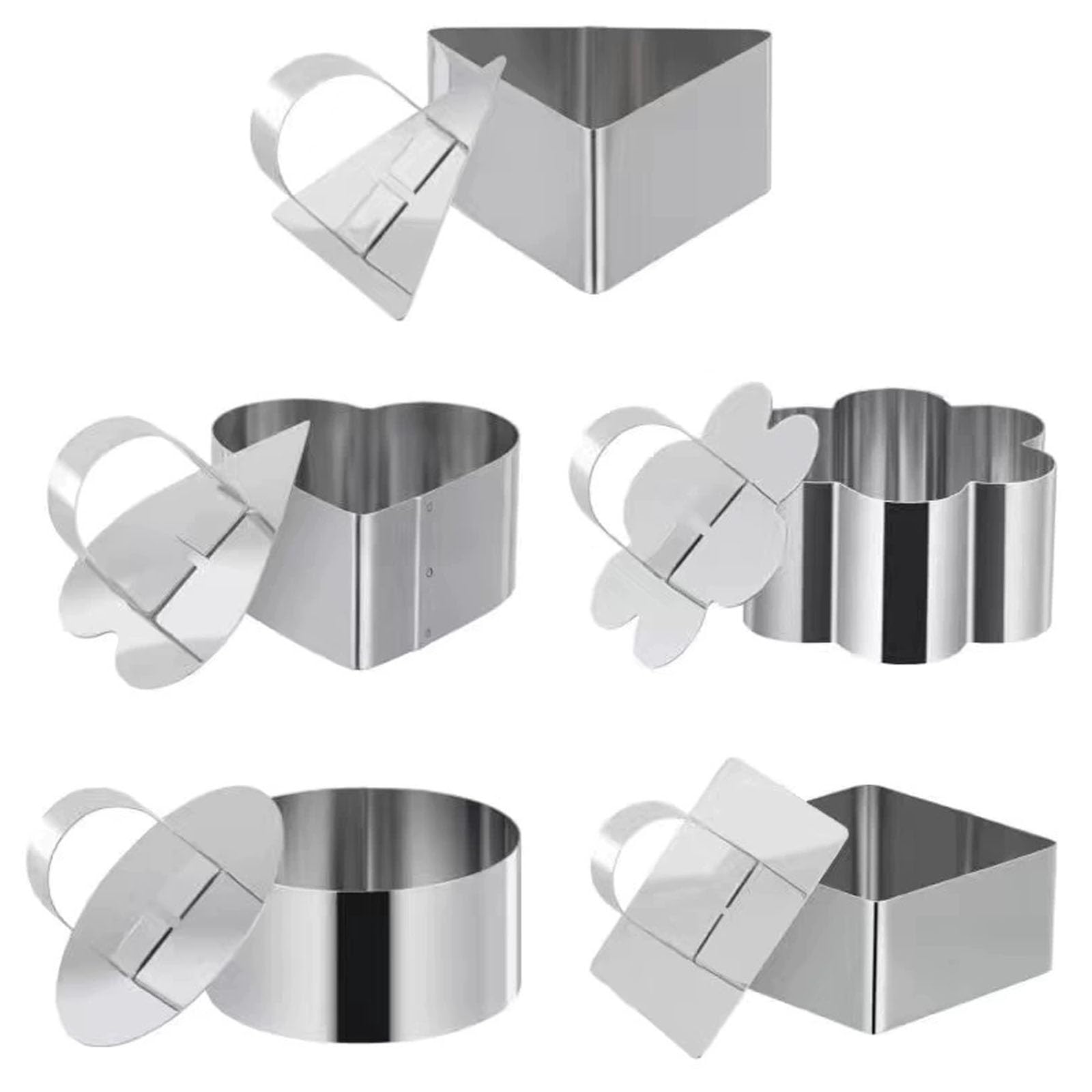 Cake Ring Mold, Cookie Rings for Baking 3 Inch, Dessert Mousse Molds with Cake Baking Supplies with Pusher & Lifter Cooking Rings (5 shapes)