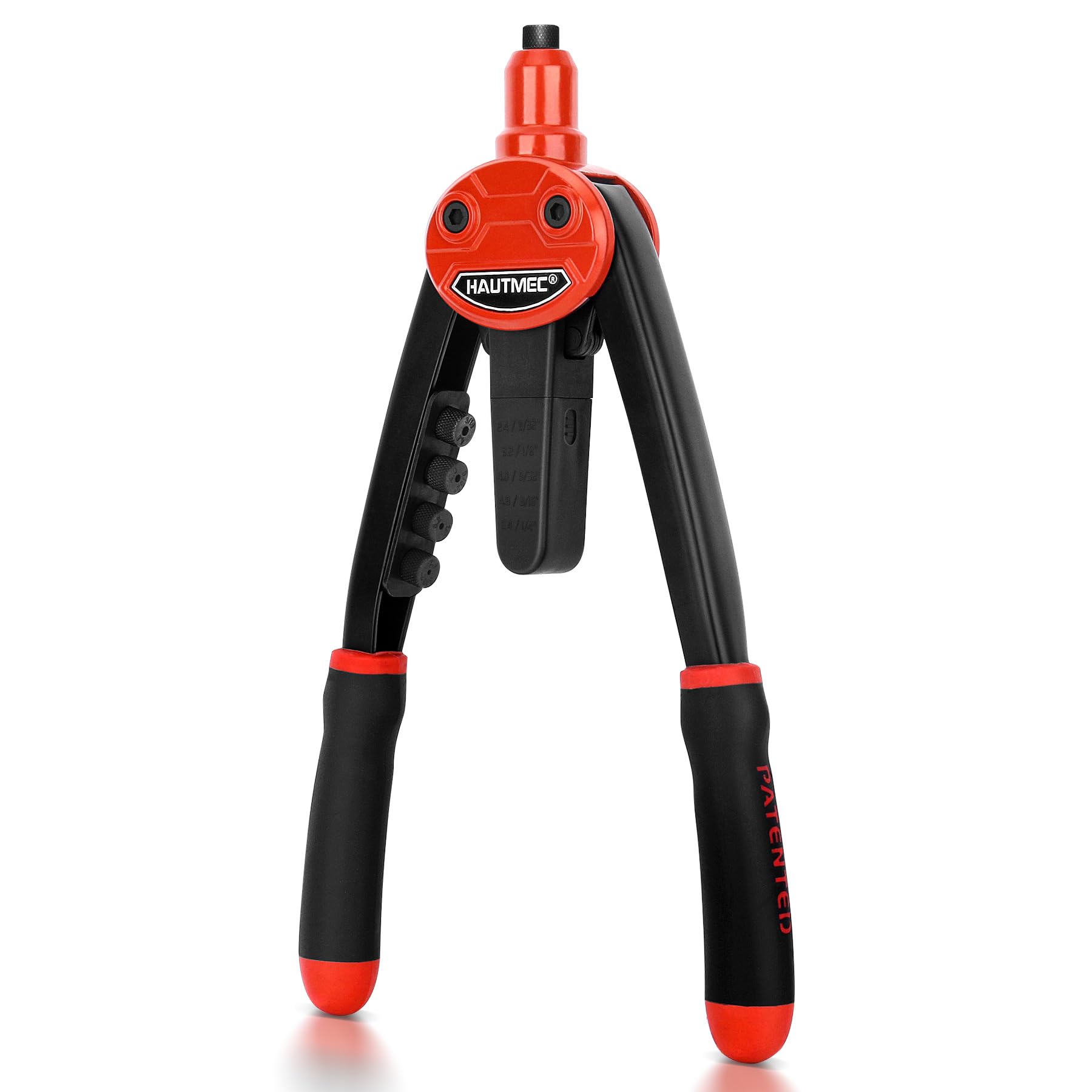 HAUTMEC Rivet Gun with Automatic Rebound Labor-Saving Design, 13" Pop Rivet Tool with 5 Tool-Free Interchangeable Nosepieces
