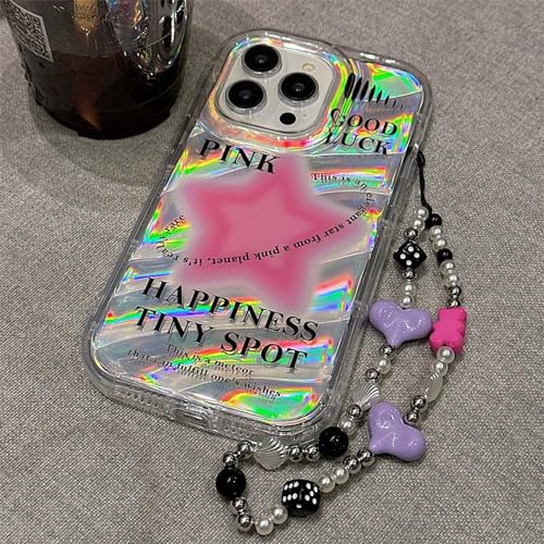 Coque iPhone 13 Pro avec bracelet perles et cœur rose, cadeau mignon idéal - 4