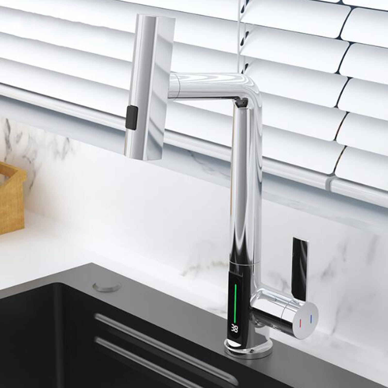 Robinet de cuisine avec douchette en laiton massif au design gris chrome épuré