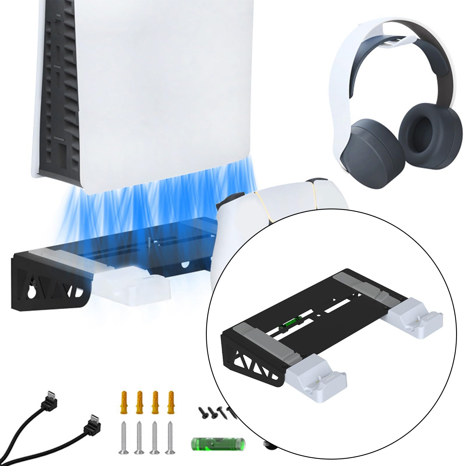 Soporte de almacenamiento multifuncional para consola de pared, soporte de ahorro de espacio con estación de carga y accesorios para colgar