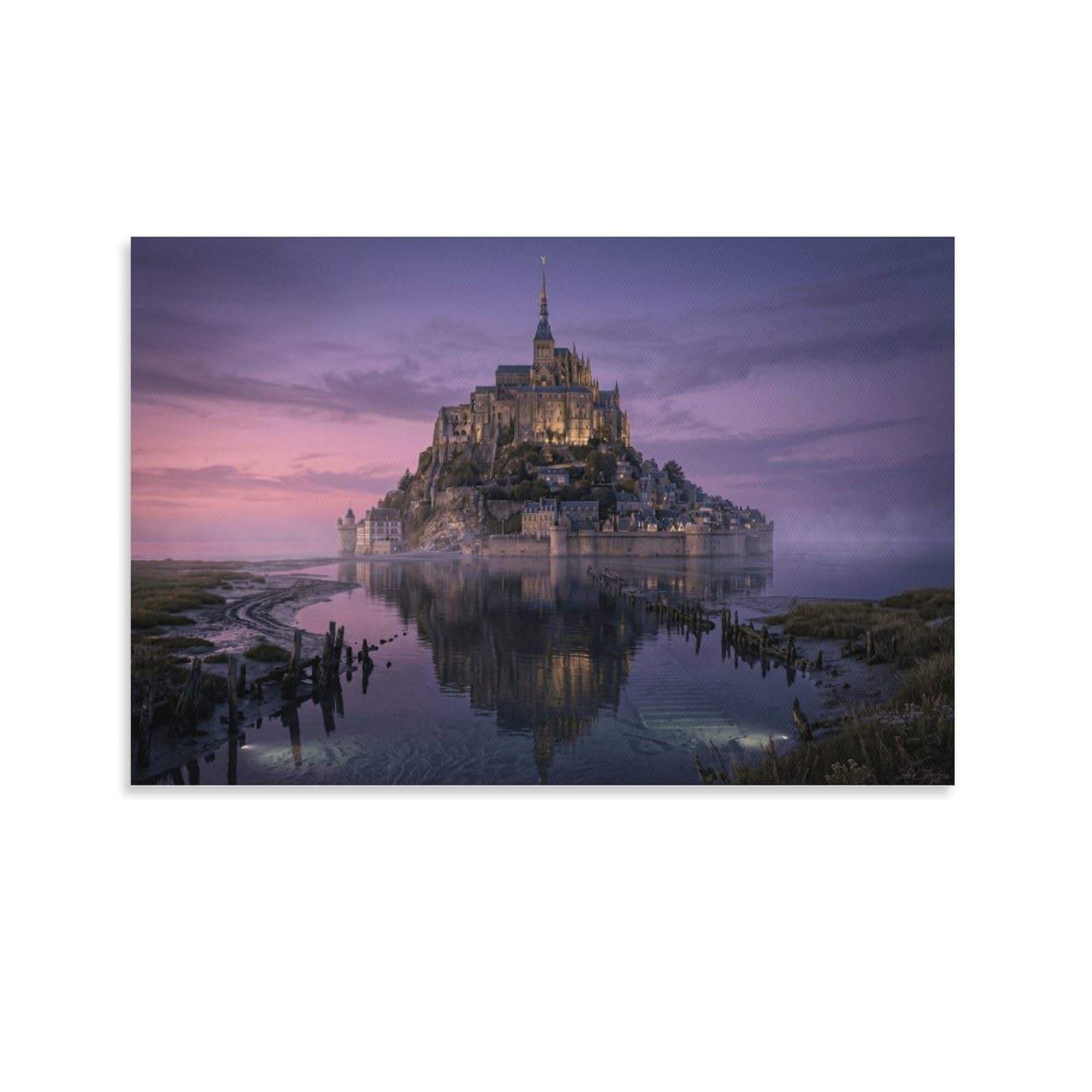 XPASHIQWC Mont Saint-Michel France Wall Decor Poster Canvas Prints Picture Modern Wall Art Picture Wall Hanging for Bathroom Wall Decor 20x30inch(50x75cm)