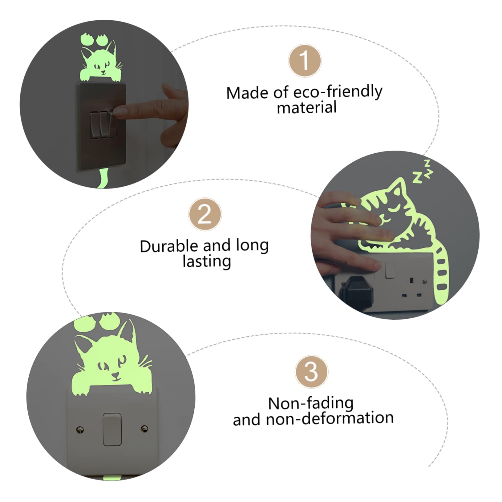 2pezzi Adesivi Murali Luminosi Per Adesivi Creativi Tema Gatto Per Decorare Camera Salotto Cucina e Altro Facili Da Applicare e Realizzati Durevole
