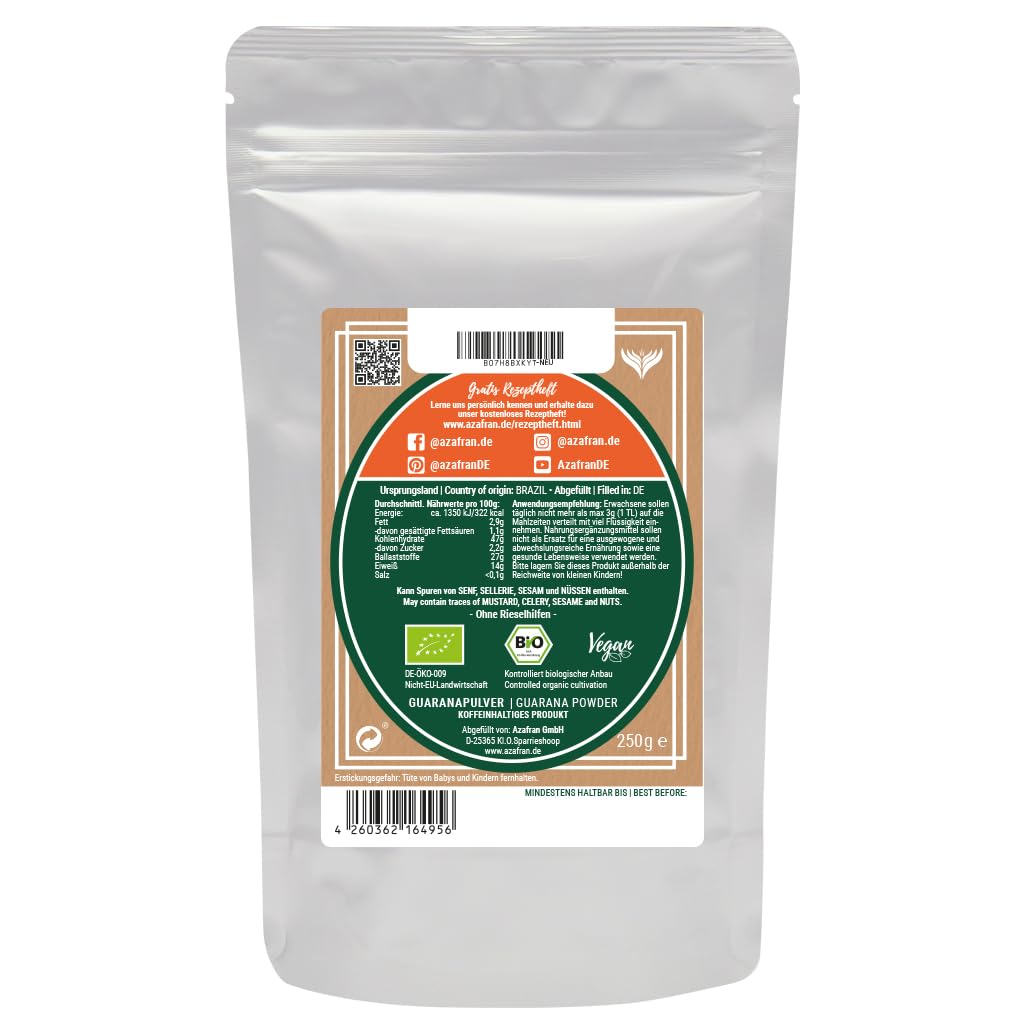 Azafran BIO Guarana Pulver ohne Zusätze 250g