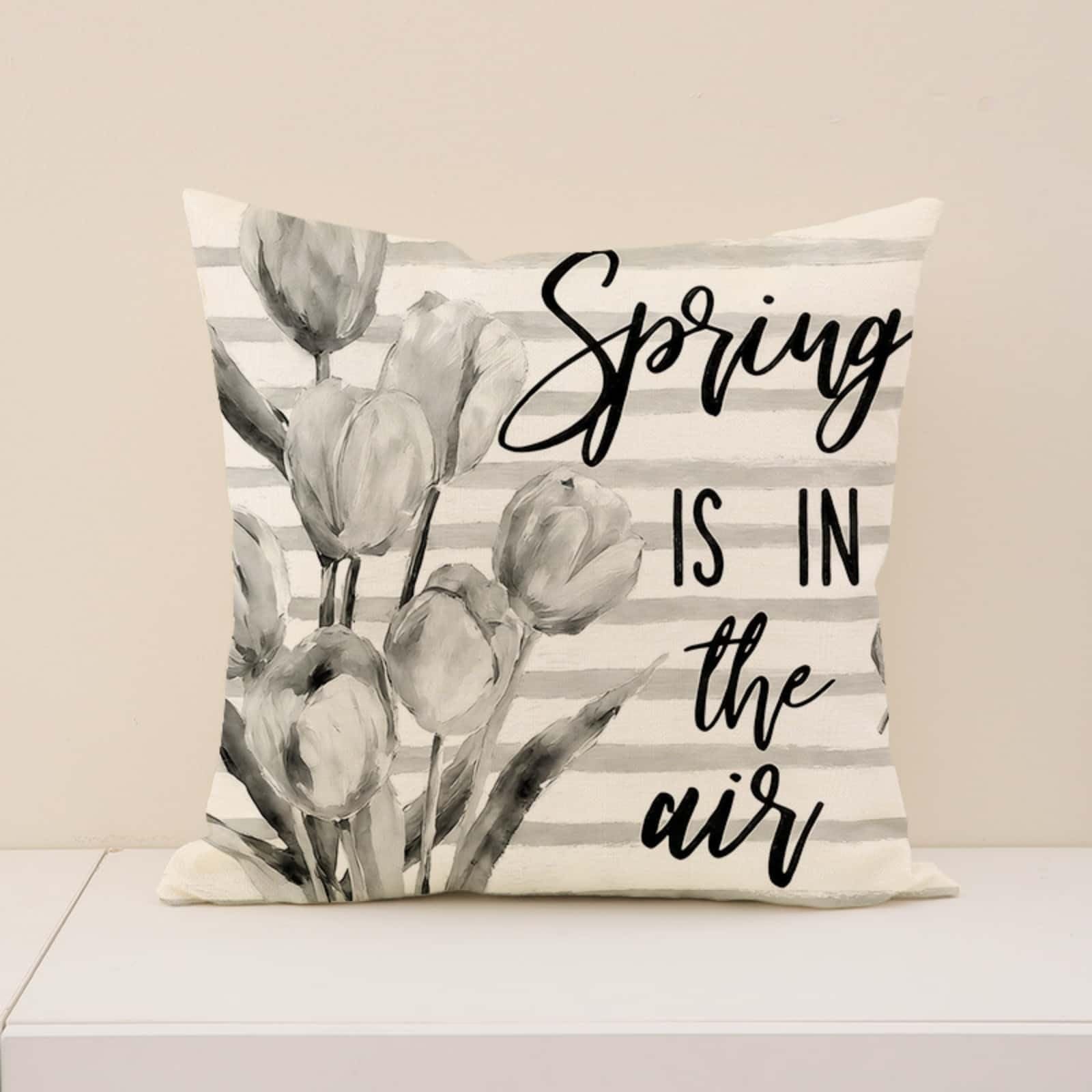 Cushion Covers 40cm x 40cm White Plants Sofa Cushion Cover Linen with Invisible Zippers,Throw Pillow Covers for Bedroom Home Decor