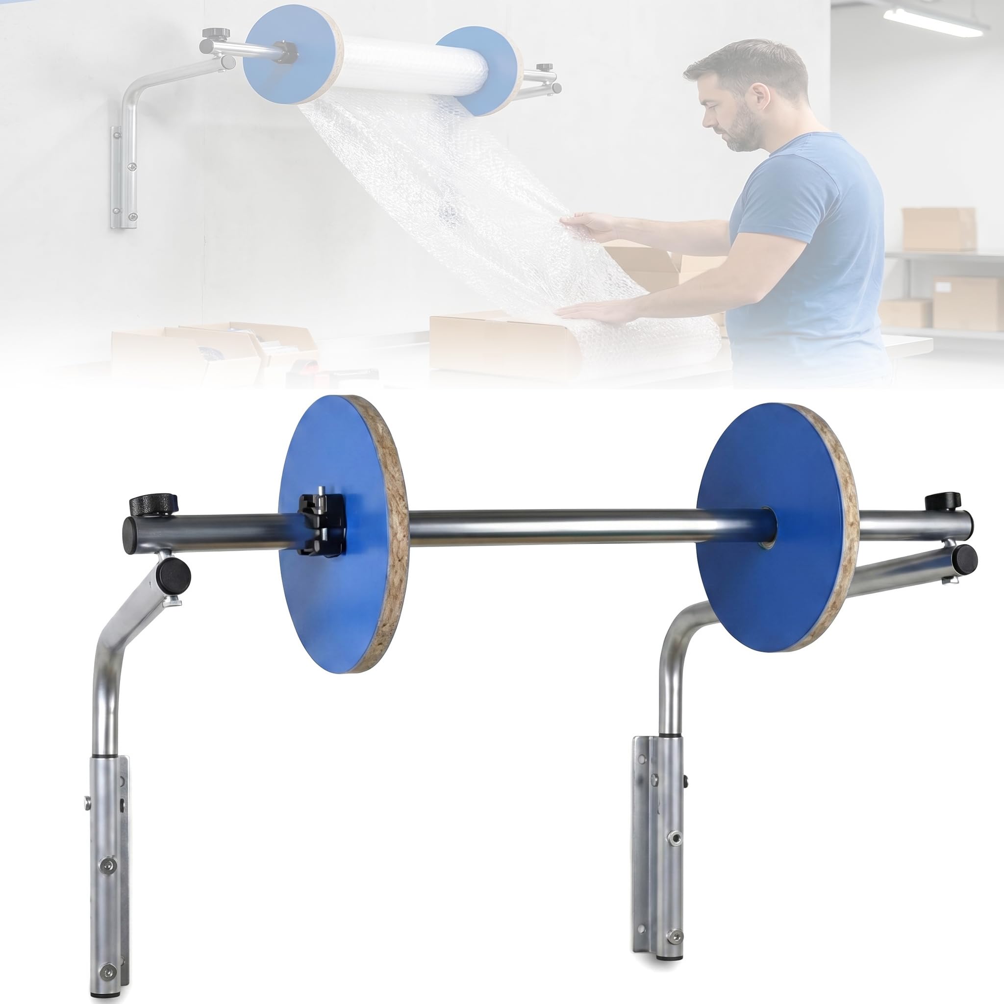 Espositore per rotolo di schiuma, supporto ammortizzante per montaggio a parete, facile da installare, realizzato in acciaio laminato a freddo industriale ispessito per imballaggi in movimento