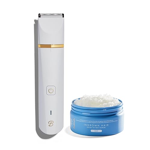 Bushbalm Exfoliante Nude (8.0 fl oz) para la prevención de pelos encarnados y protuberancias y afeitadora eléctrica Francesca Trimmer para aseo