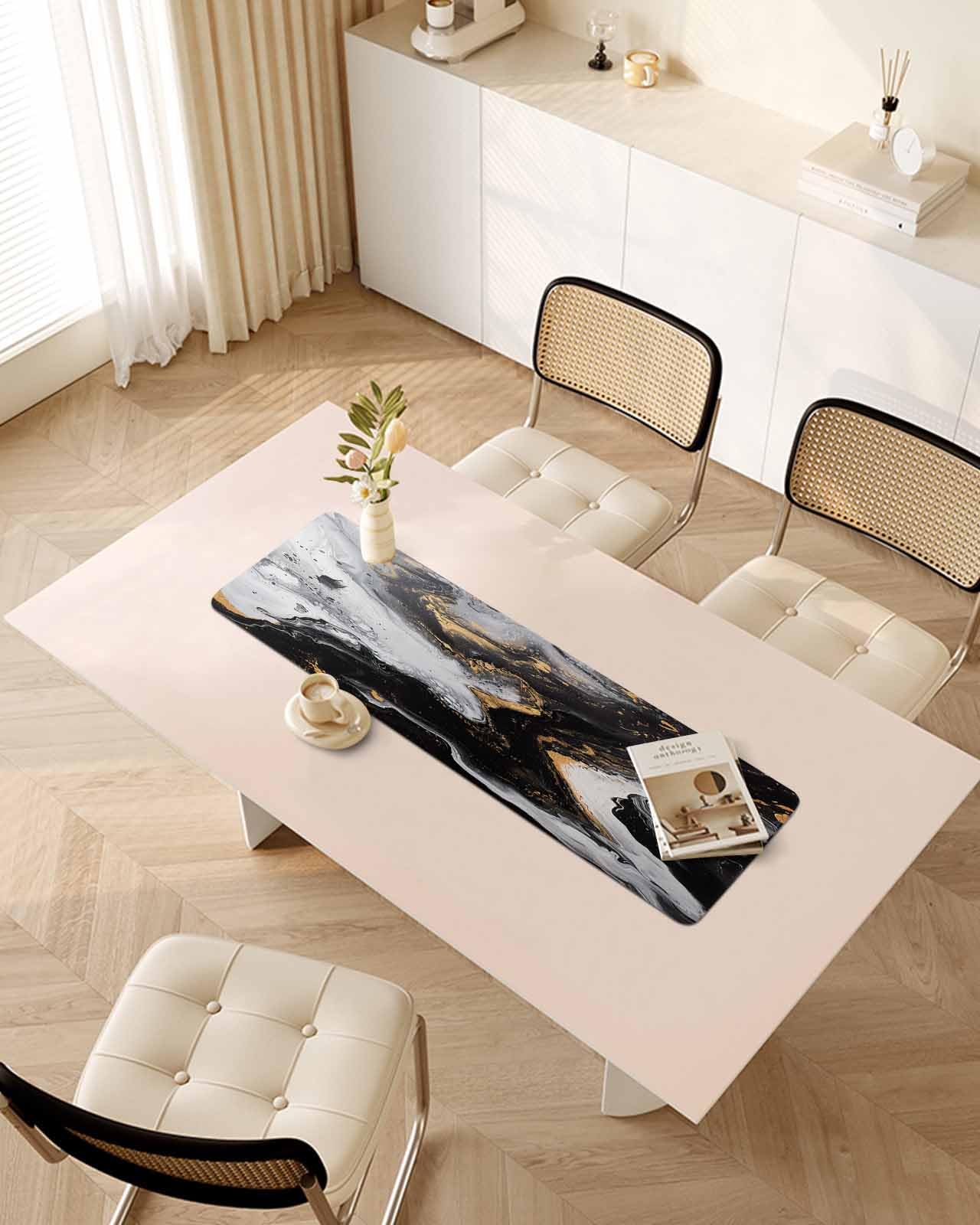 Debedcor Heat Proof Table Pads Waterproof Decorative, Grey Black Marble Texture Non-Slip Table Countertop Protector, Abstract Art Geometric Insulation Mat for Kitchen Room, 40 x 12 Inches