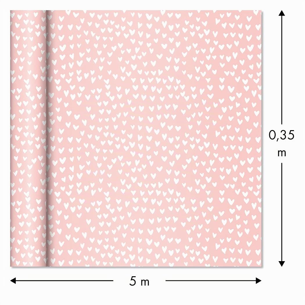 Clairefontaine, 223862C, Rollo de papel de regalo, Excellia Tiny Rolls, 5m x 35cm, 80g, Corazones