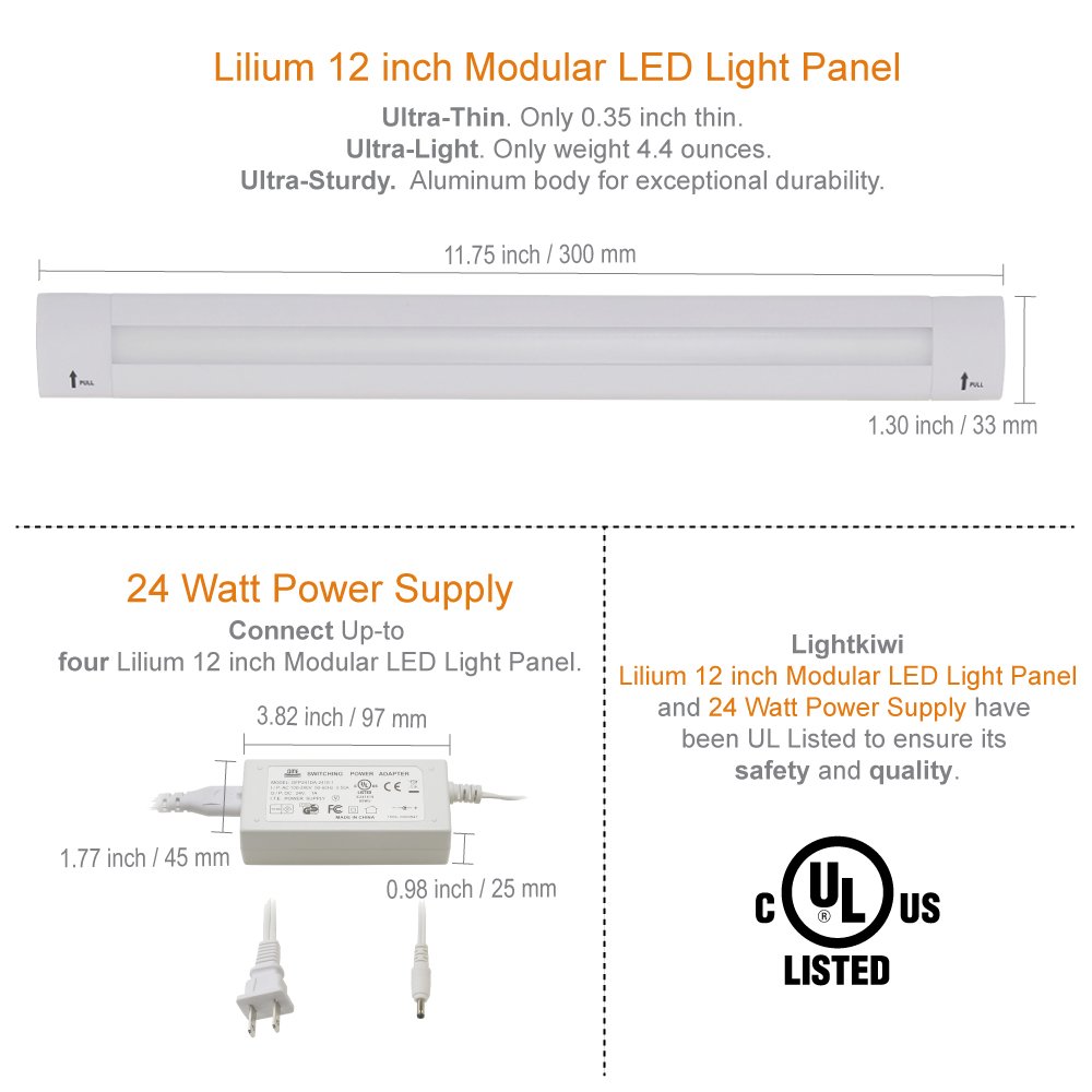 Lightkiwi J8966 Lilium 12 Inch Warm White Modular LED Under Cabinet Lighting - Premium Kit (3 Panel)