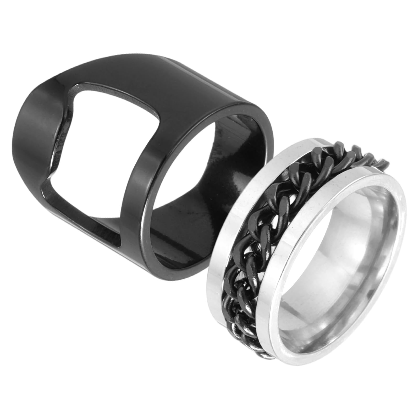 sourcing map Bottle Opener Rings Set, Titanium Steel Spinner Chain Ring Bottle Cap Opener Creative Finger Beer Opening Tool for Men Women Party Bar Present Decor Supplies, Size 7, Black