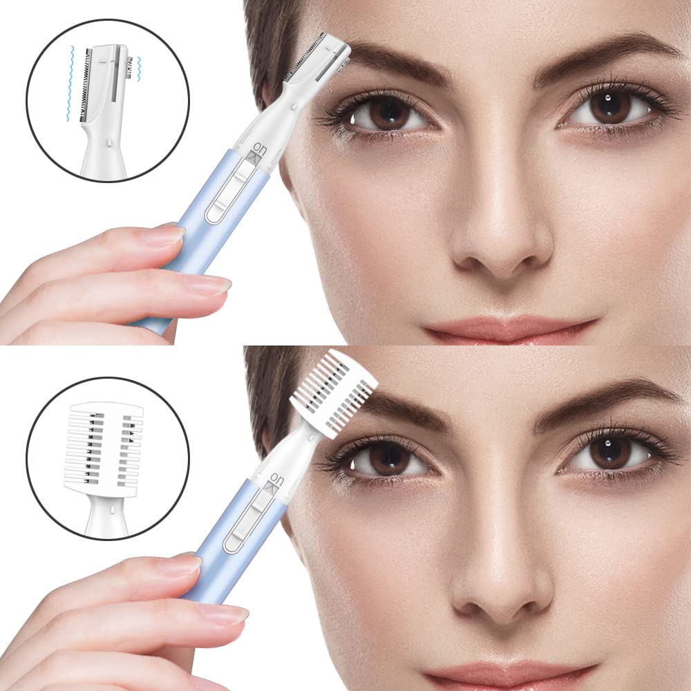 Recortadora de cejas mejorada, recortadora de vello facial de precisión para mujer, funciona con pilas, maquinilla de afeitar eléctrica con peine, sin sensación de tirones, indolora para