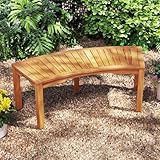 Moccha Outdoor Curved Bench, Acacia Wood Fire Pit Bench w/Slatted Seat, Loveseat, Outside Chair, Patio Backless 2-Person Seating for Balcony Yard Deck Porch 800 LBS Max Load (1, Natural)