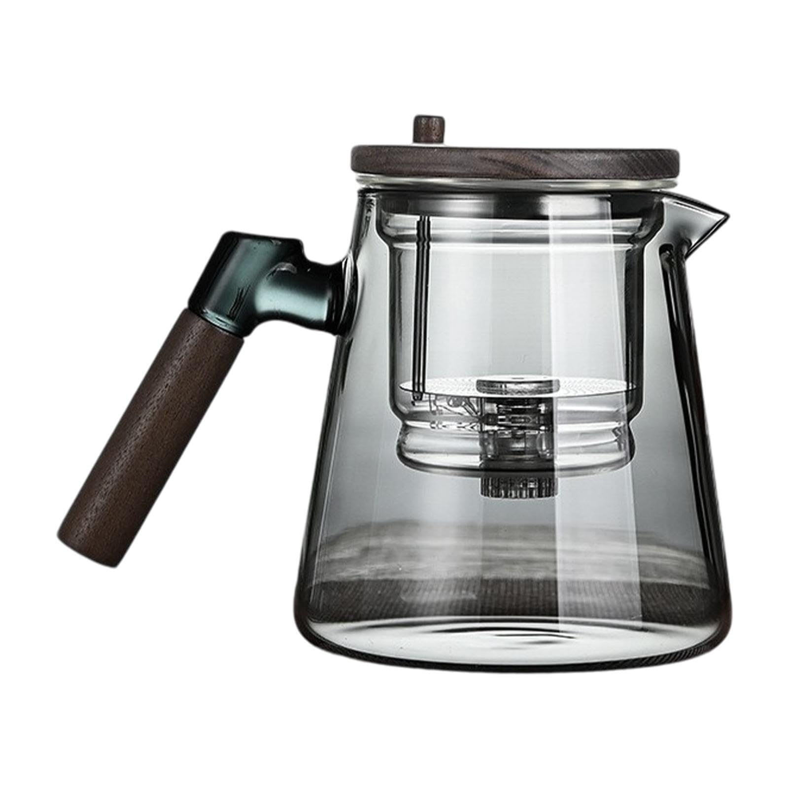 Théière EnchanSipot En Verre Résistant - 750 Ml Avec Infuseur Automatique - Bouton Pour Stopper L'infusion - Poignée En Bois Anti-brûlure