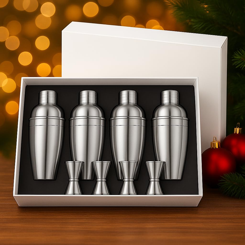 Juego de coctelera, coctelera de martini, 750 ml, colador de coctelería, herramienta de batidora de barman, batidora de licor, coctelera de acero inoxidable para hacer cócteles, 4