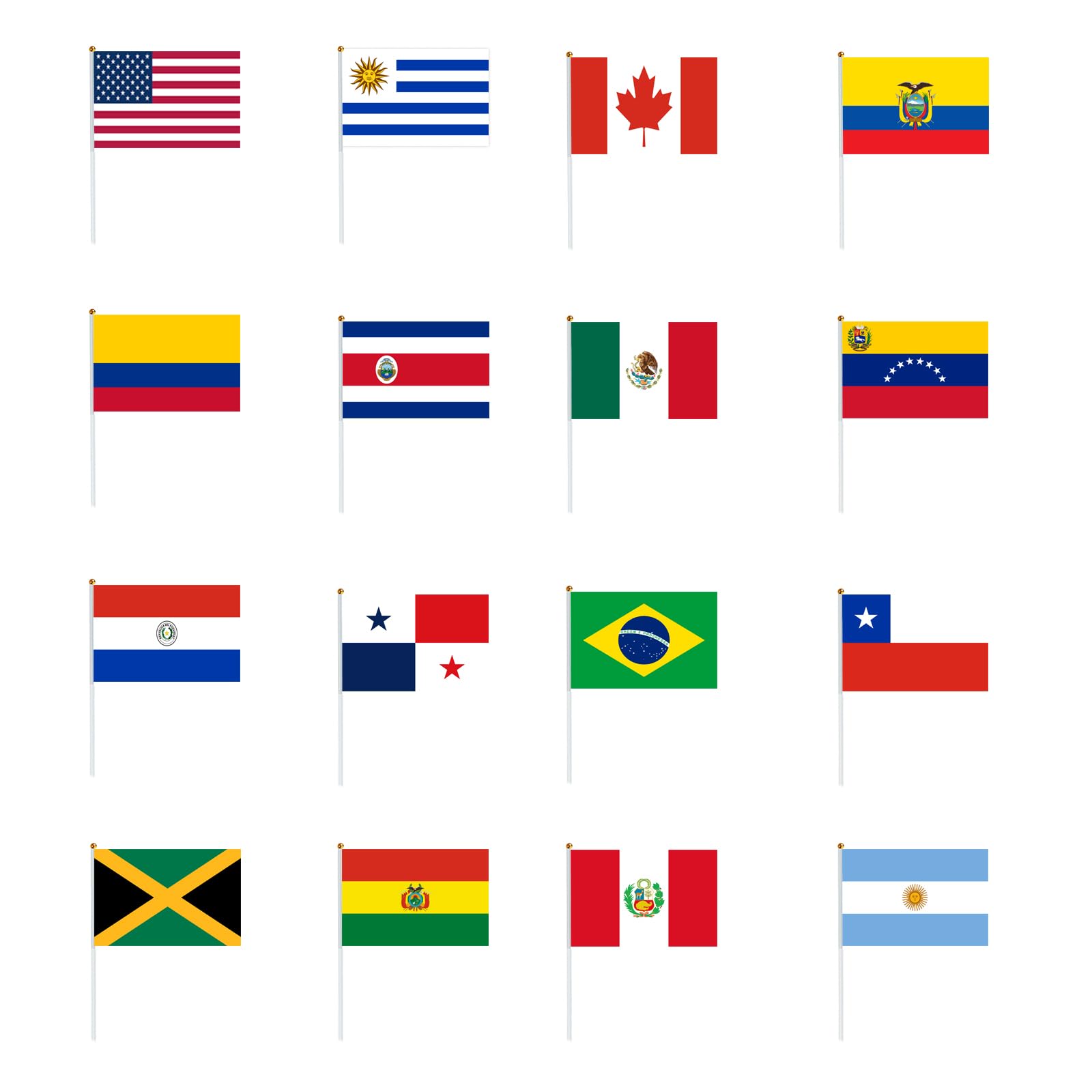 16 Countries Small Flags, Handheld Stick Flags, Great for Copa America Party Decorations in Pub, Club, School, Restaurant